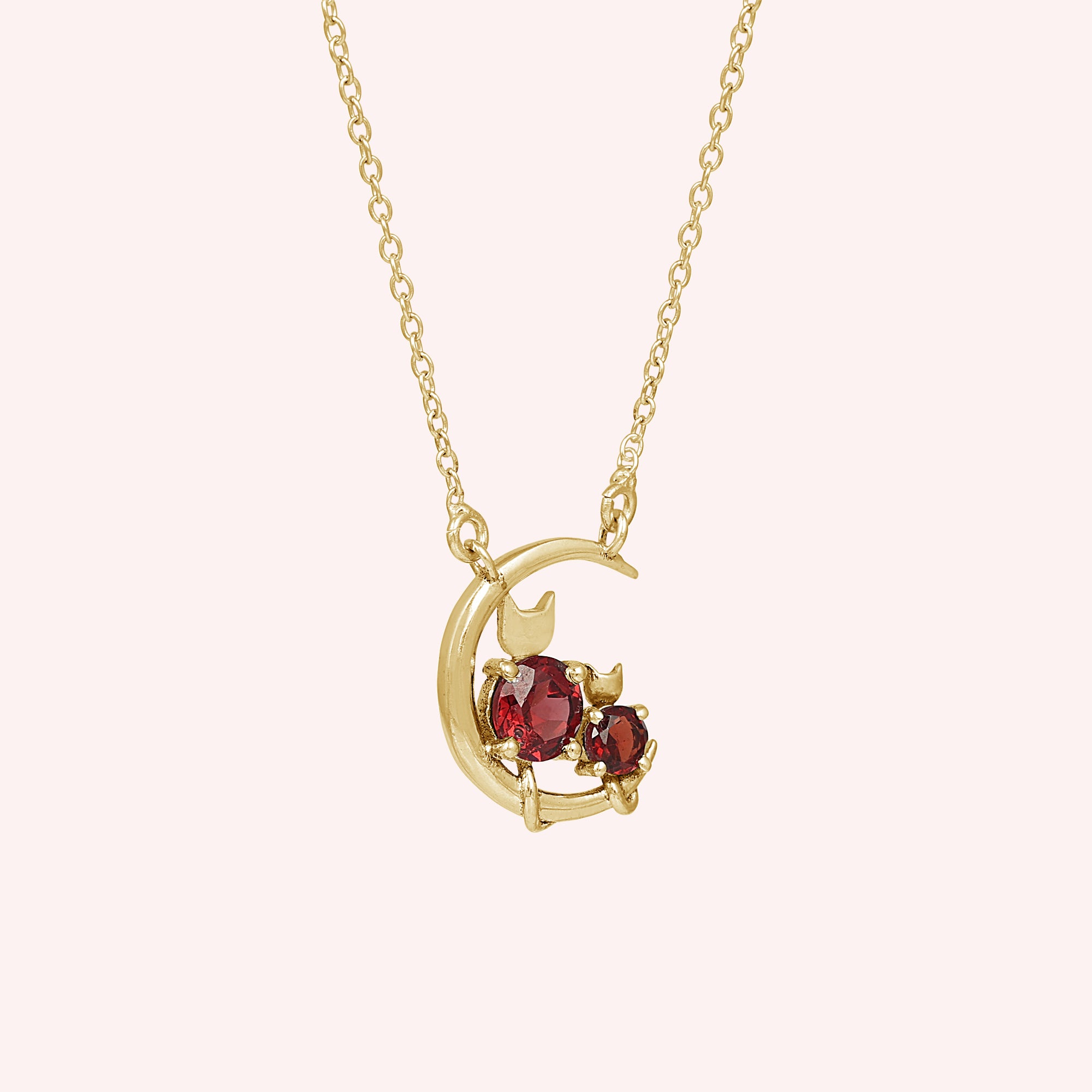 925 Sterling Silver Half Moon Garnet Necklace for Her