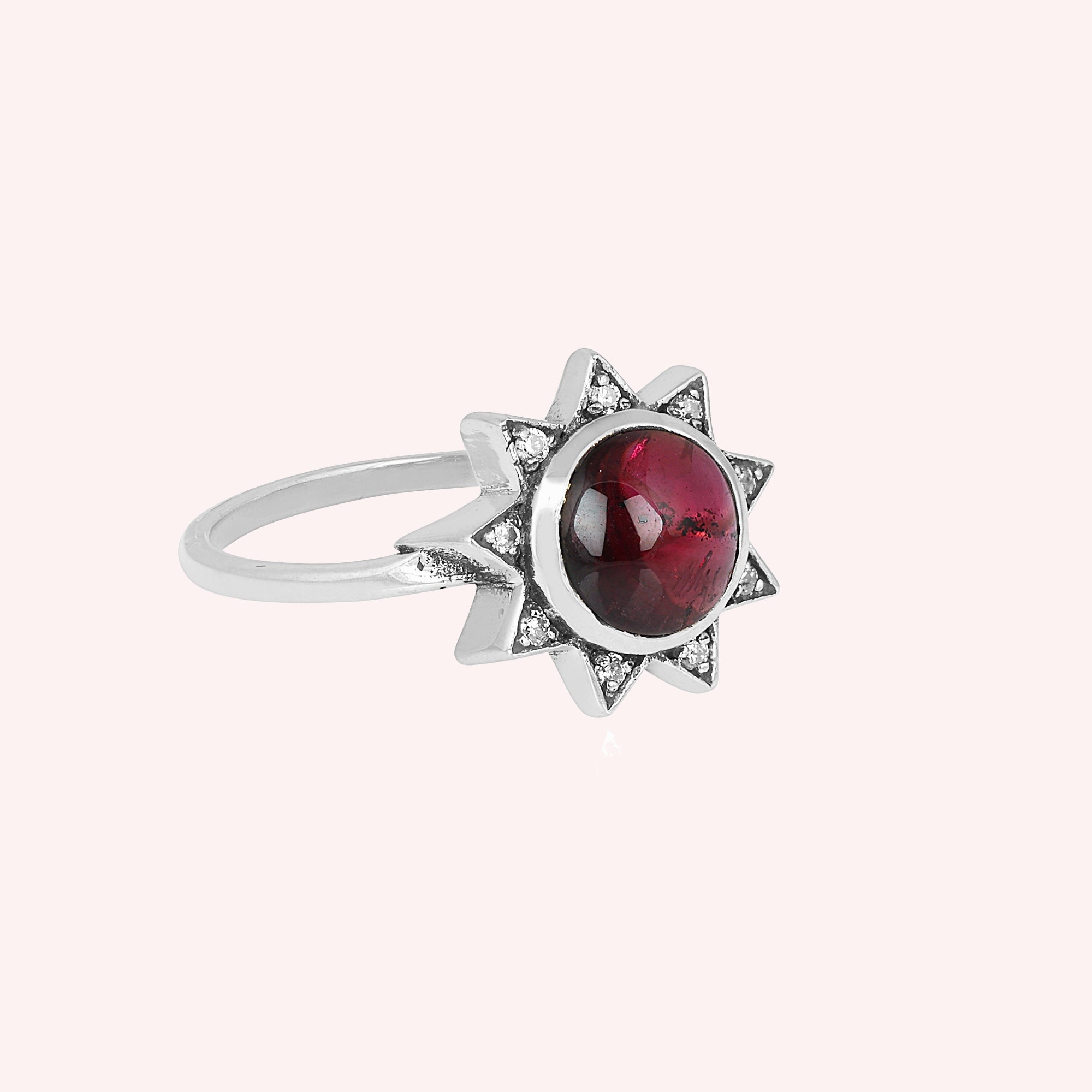 925 Sterling Silver Garnet Sun Design Ring