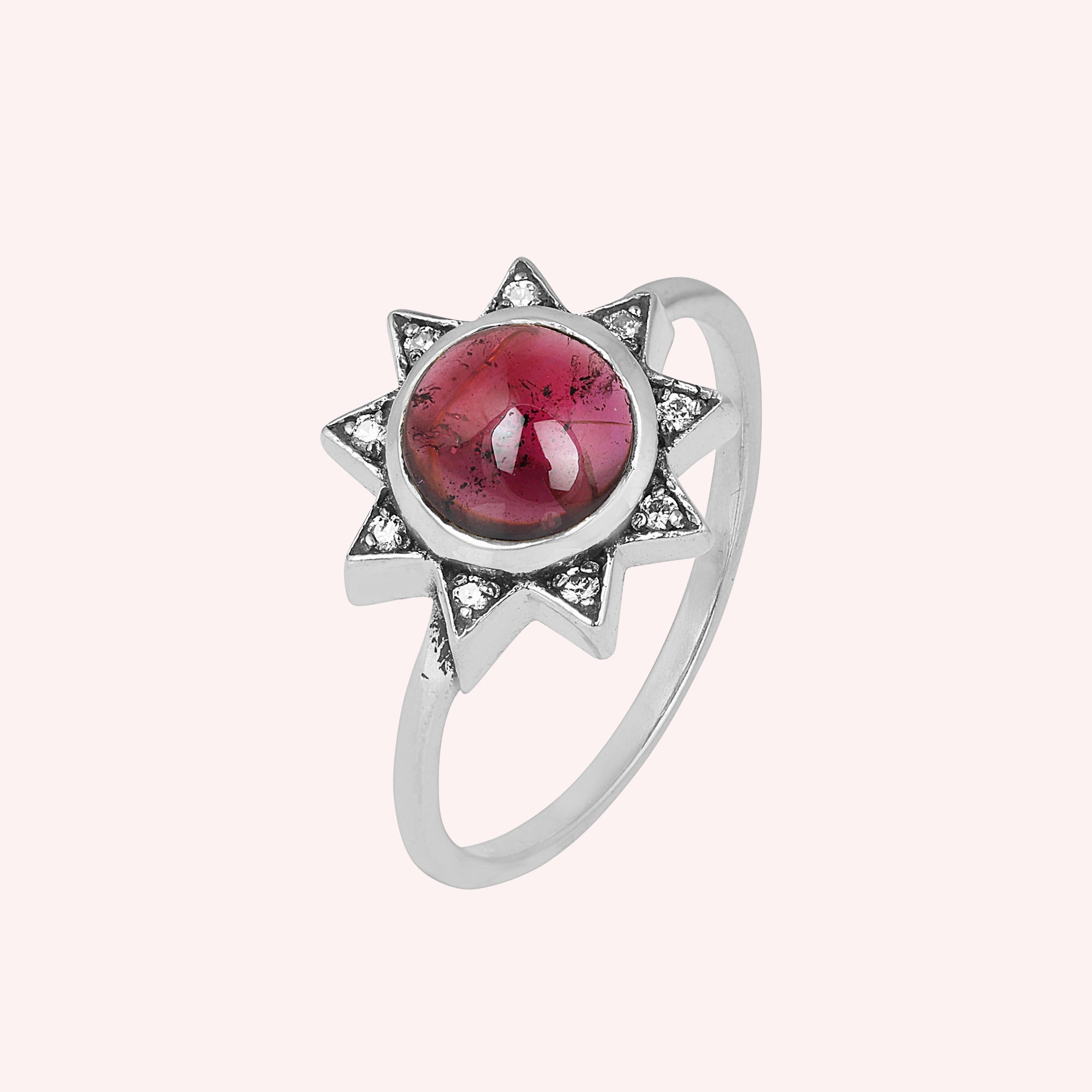 925 Sterling Silver Garnet Sun Design Ring