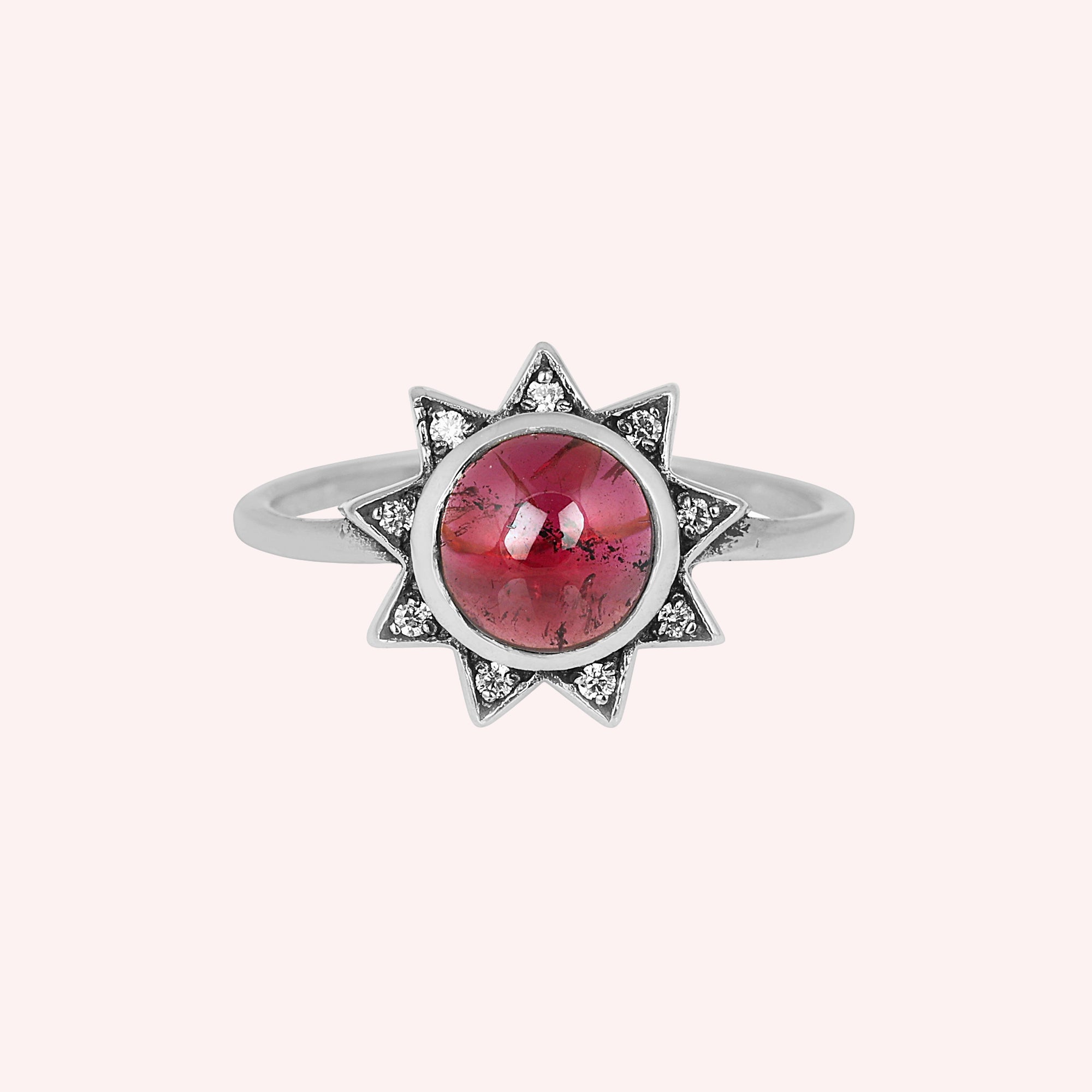925 Sterling Silver Garnet Sun Design Ring