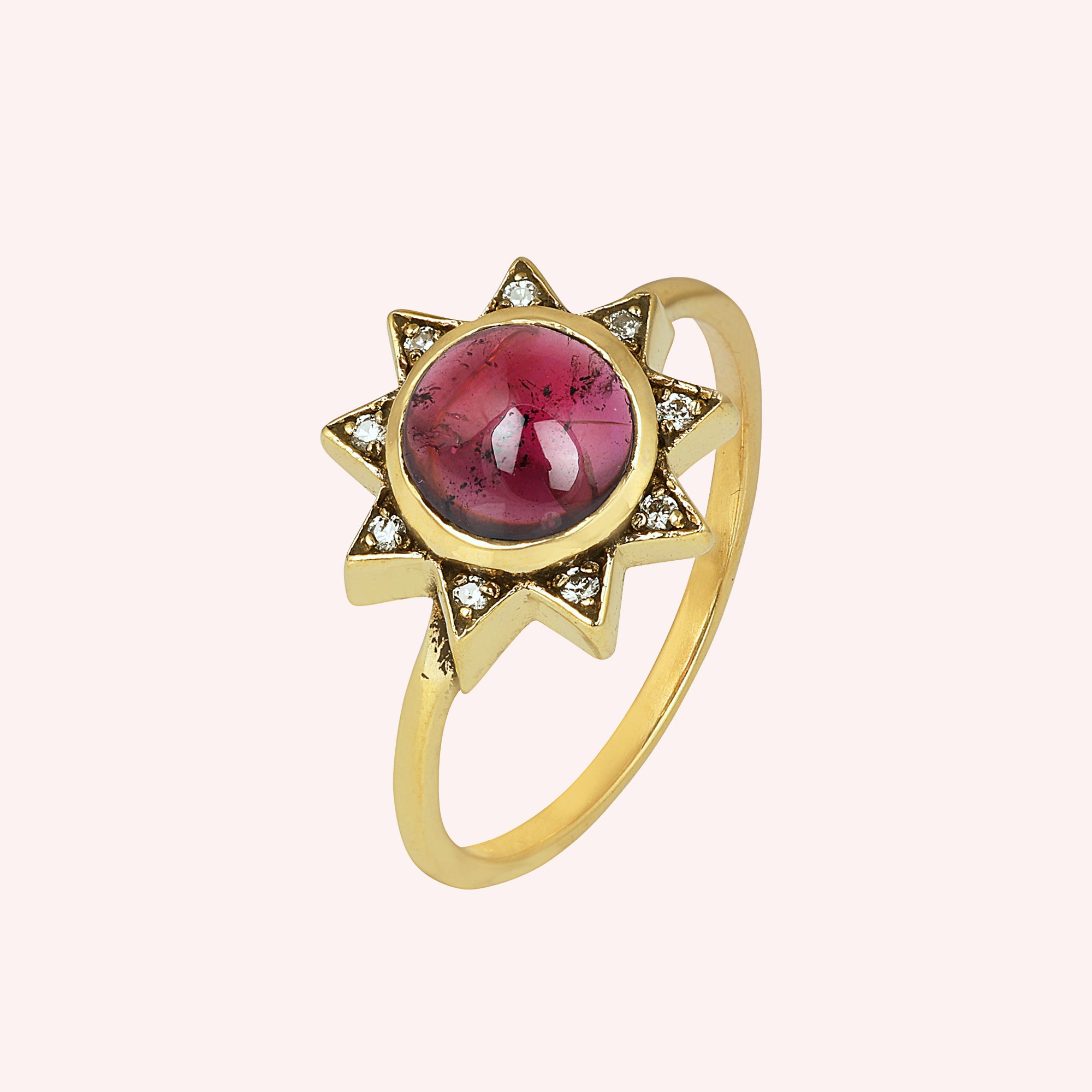 925 Sterling Silver Garnet Sun Design Ring