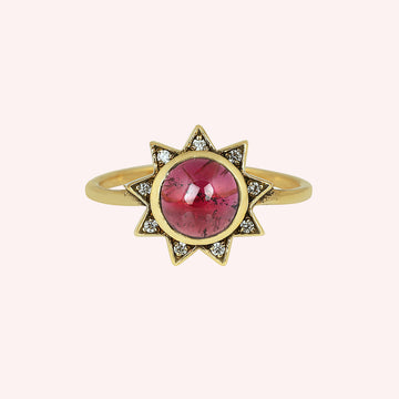 925 Sterling Silver Garnet Sun Design Ring