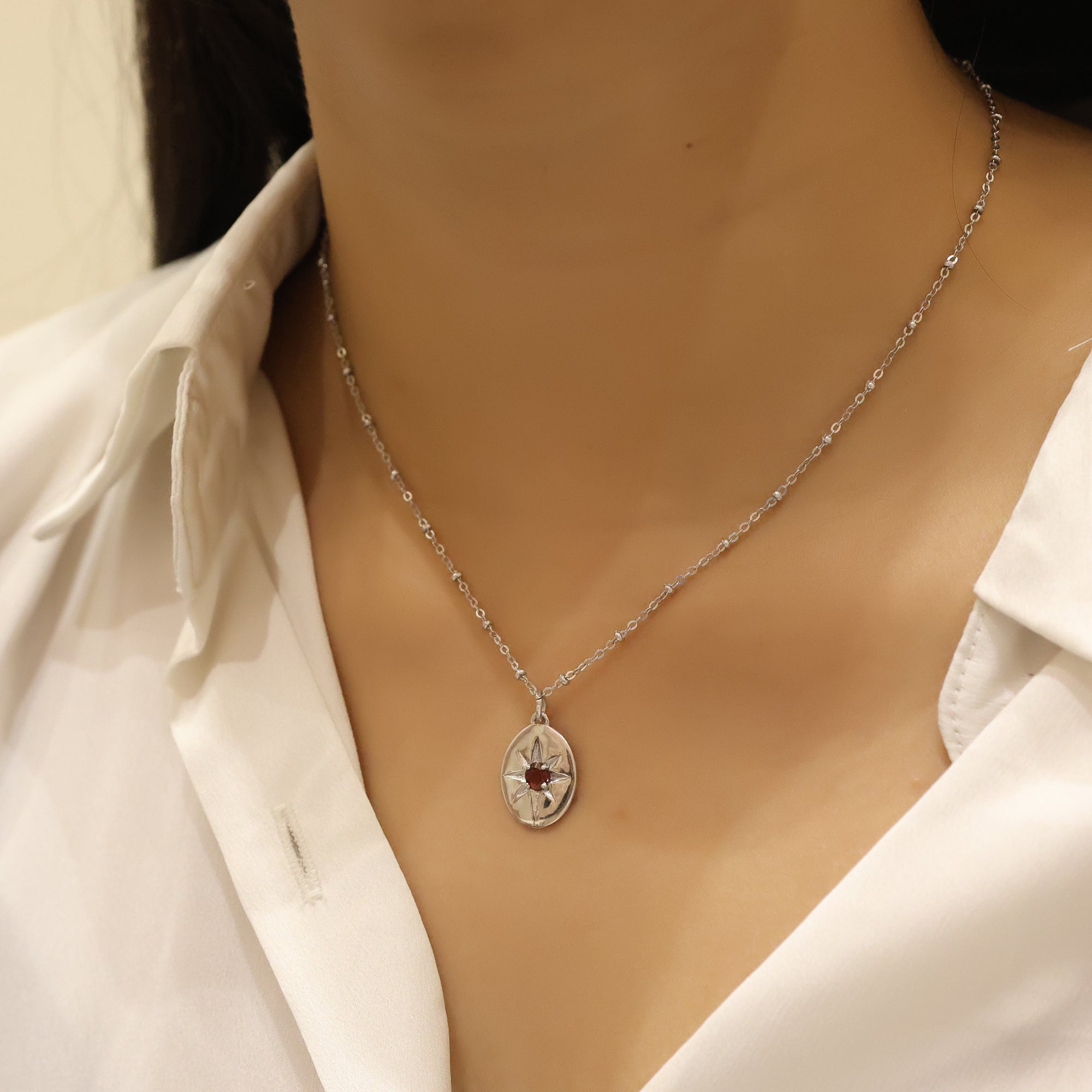 925 Sterling Silver Garnet Star Minimalist Pendant