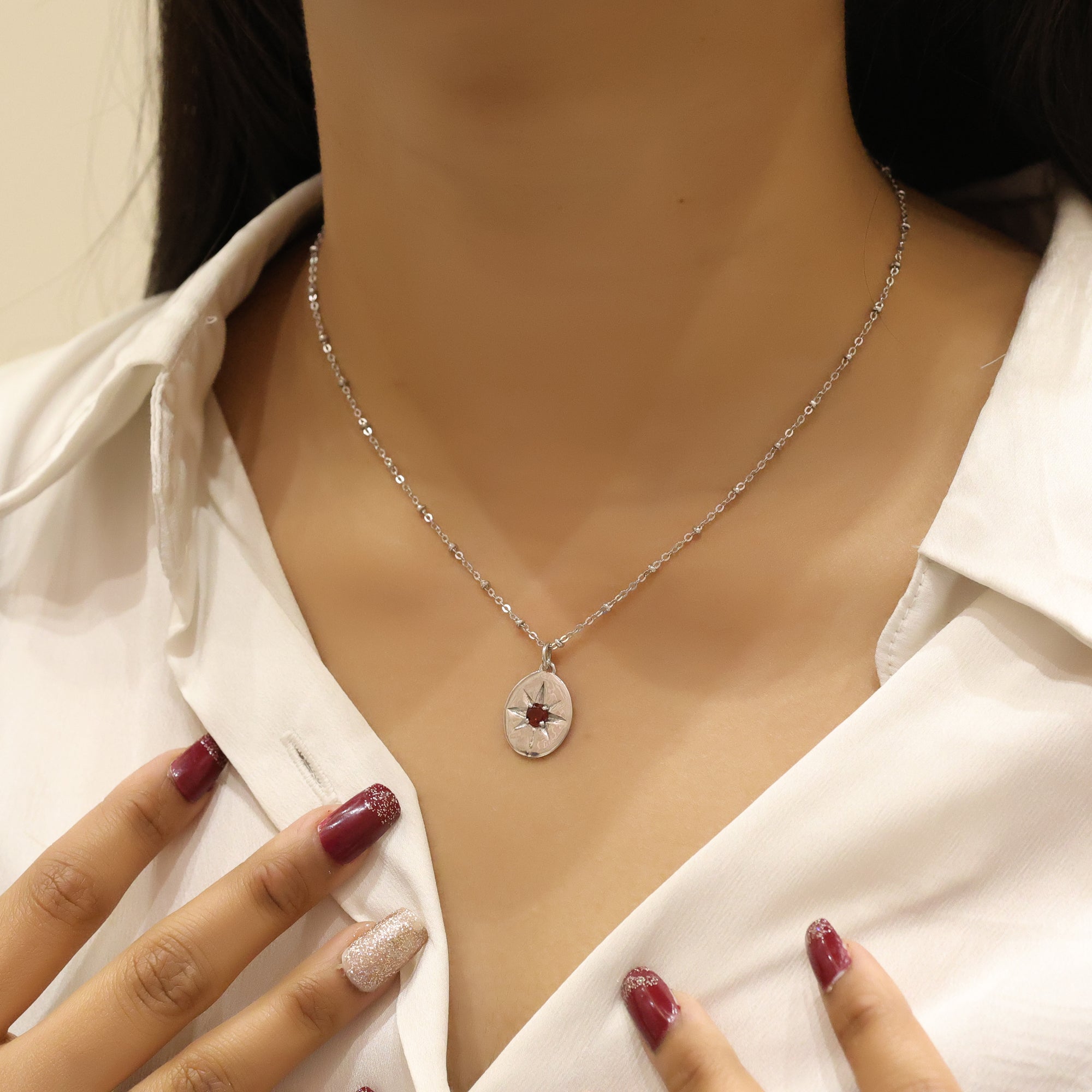 925 Sterling Silver Garnet Star Minimalist Pendant