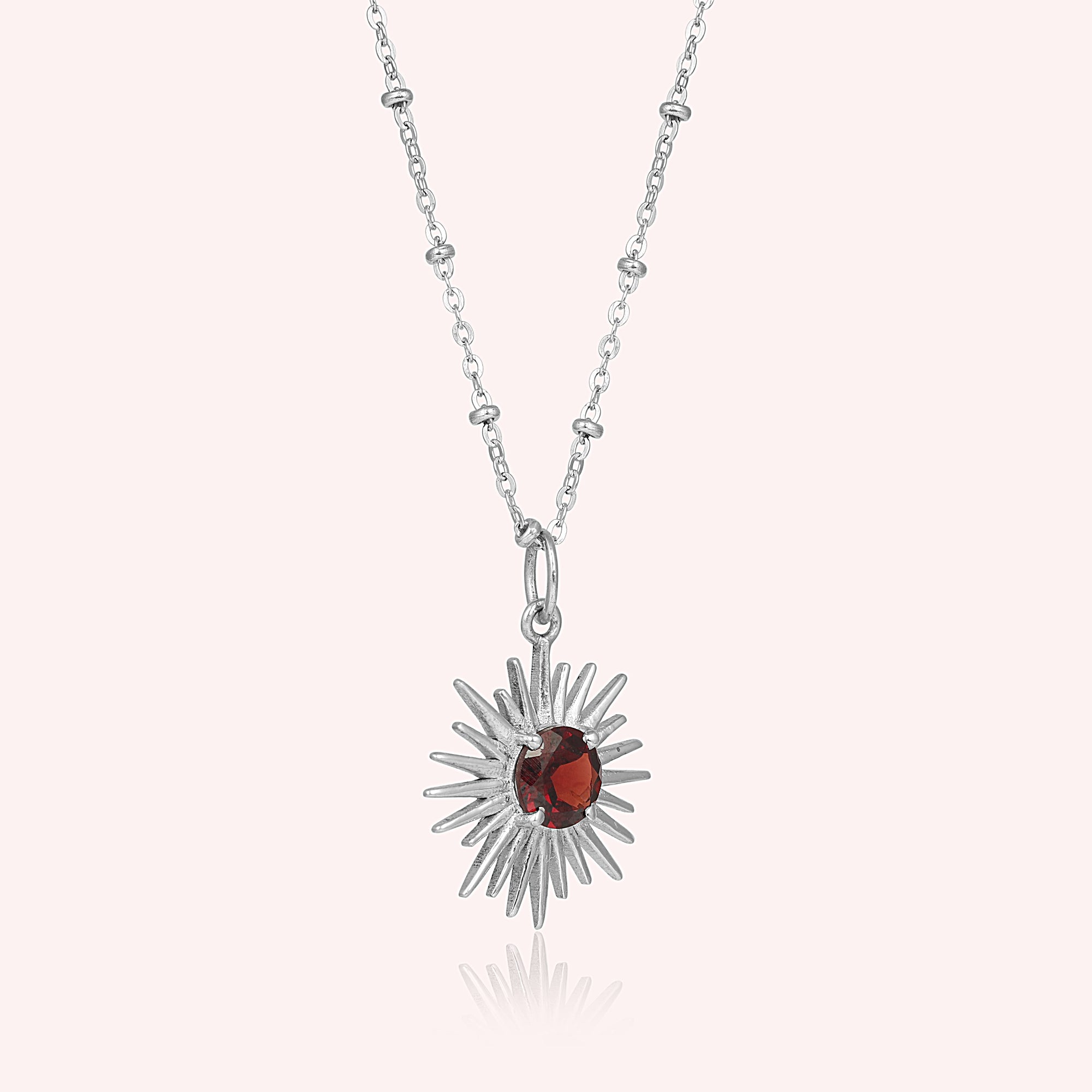 925 Sterling Silver Garnet Sun Stylish Pendant for Her
