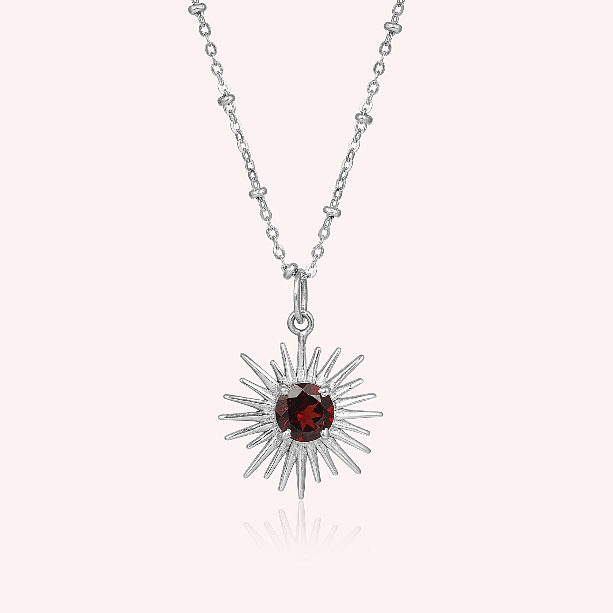 925 Sterling Silver Garnet Sun Stylish Pendant for Her