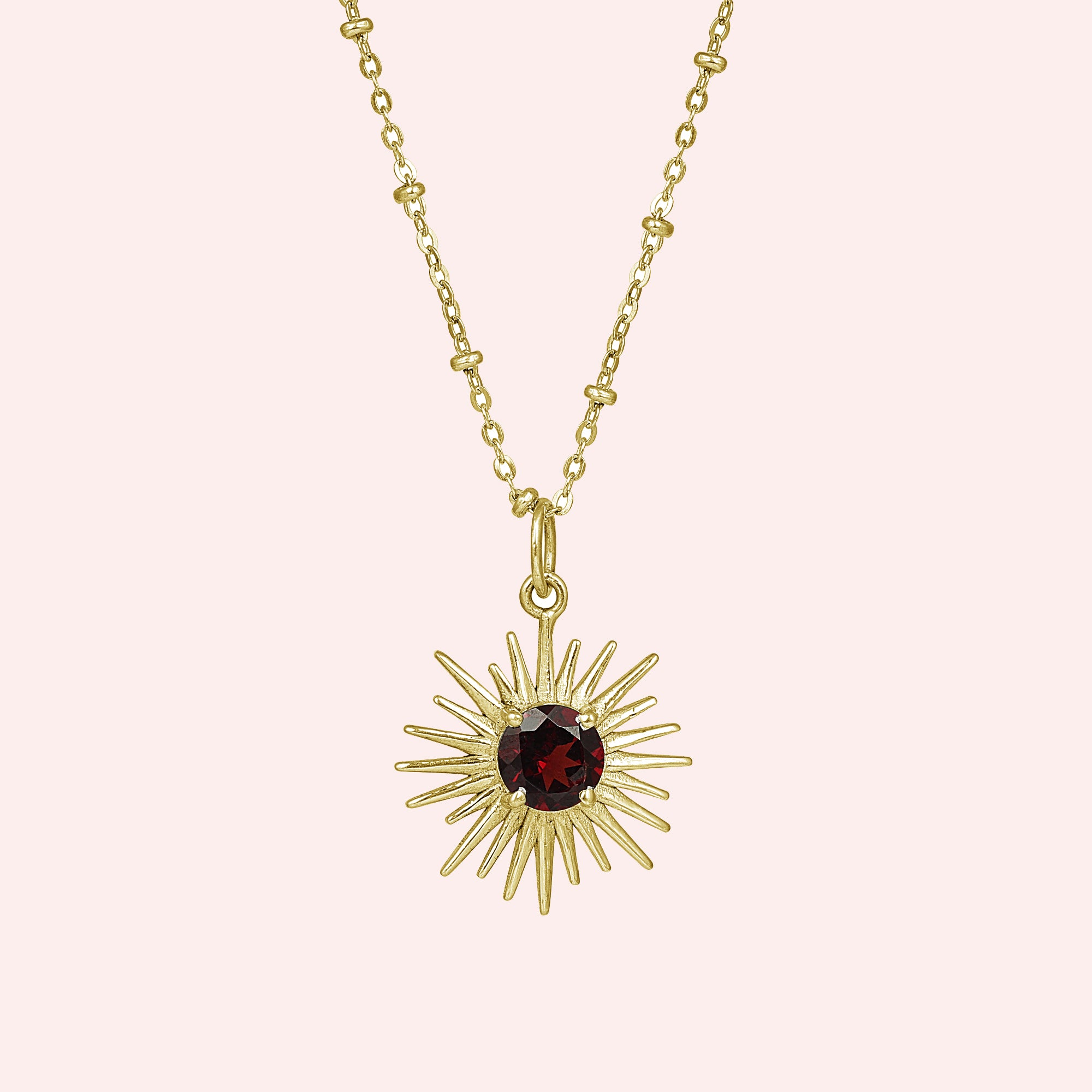 925 Sterling Silver Garnet Sun Stylish Pendant for Her