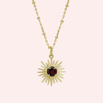 925 Sterling Silver Garnet Sun Stylish Pendant for Her