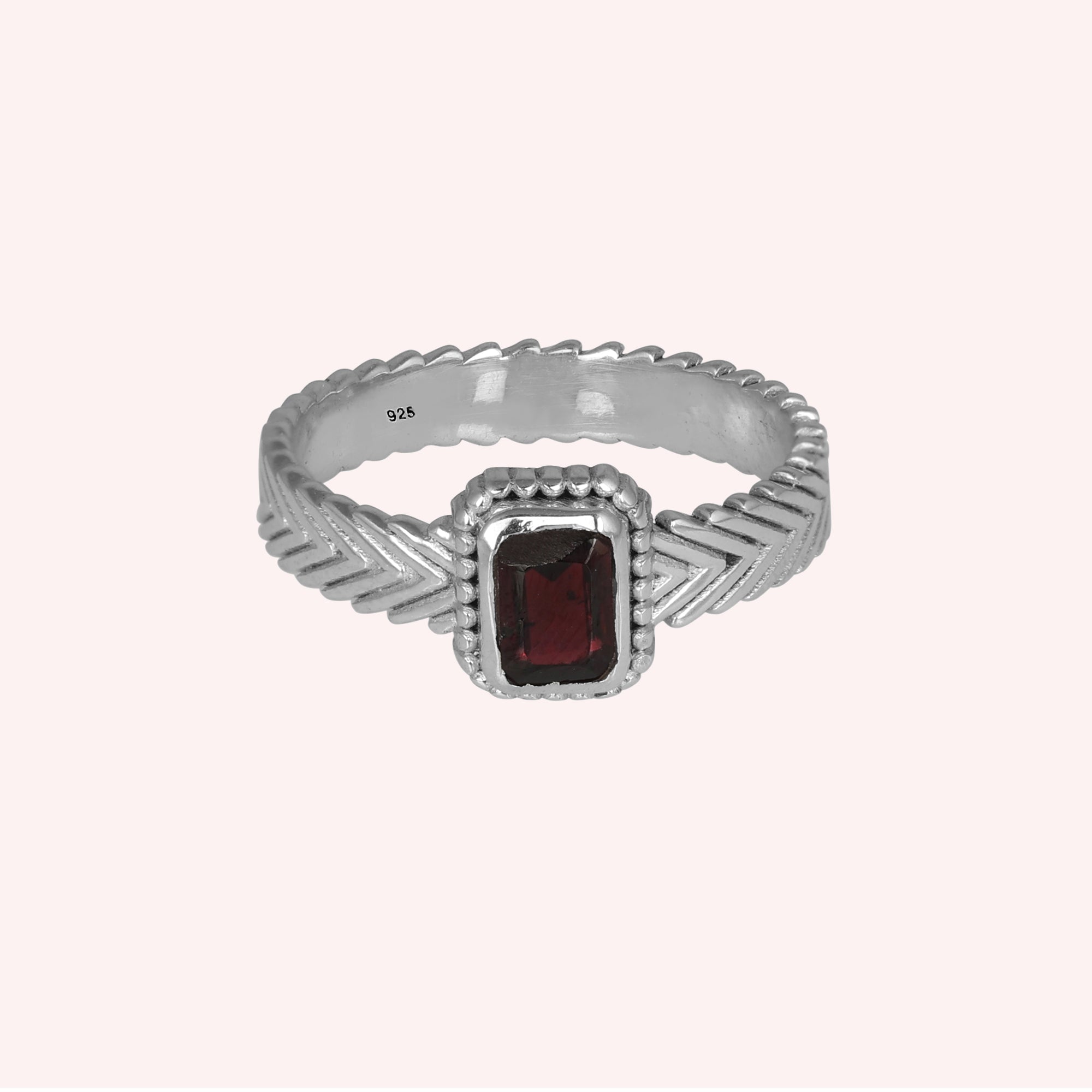 925 Sterling Silver Garnet  Designer Band Ring