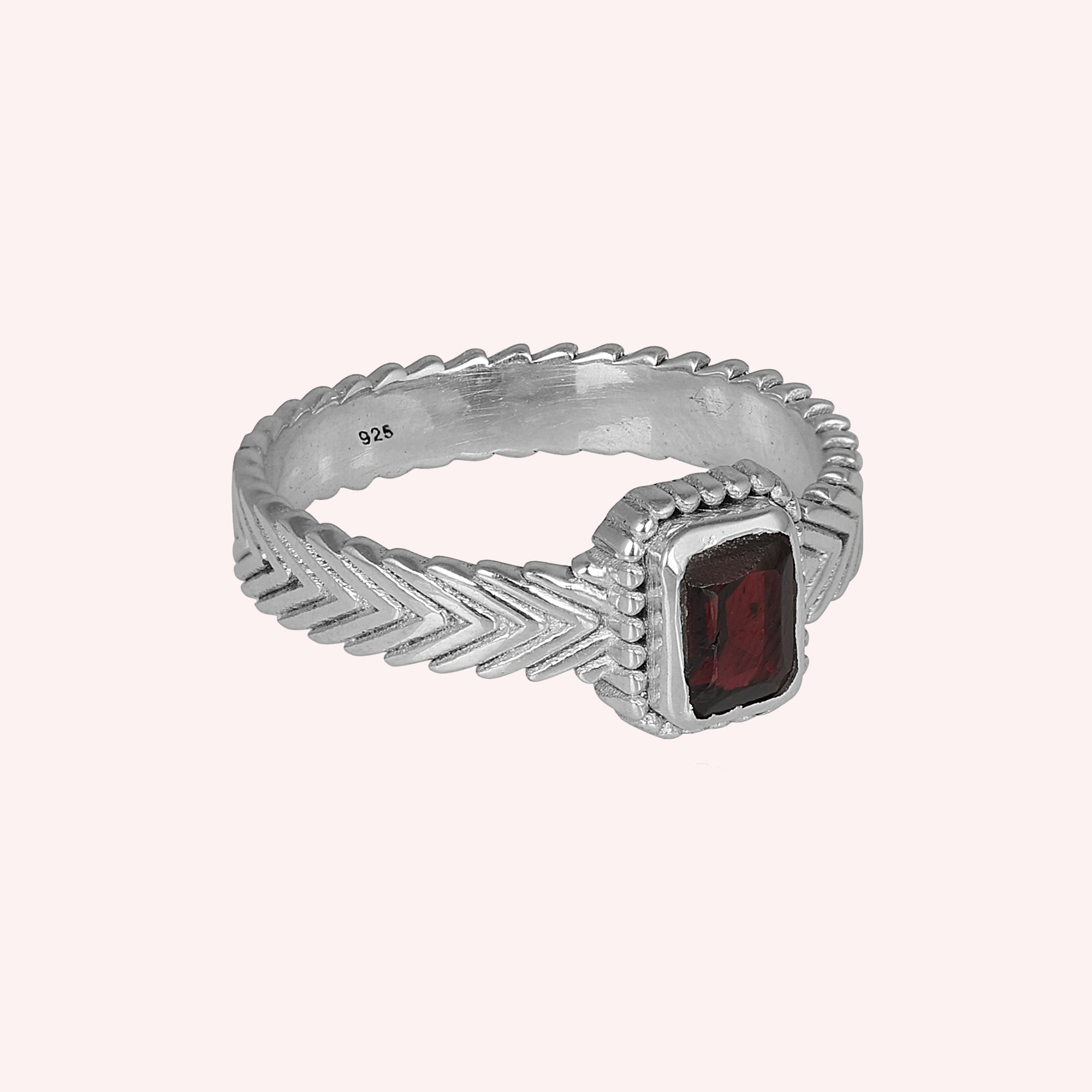 925 Sterling Silver Garnet  Designer Band Ring