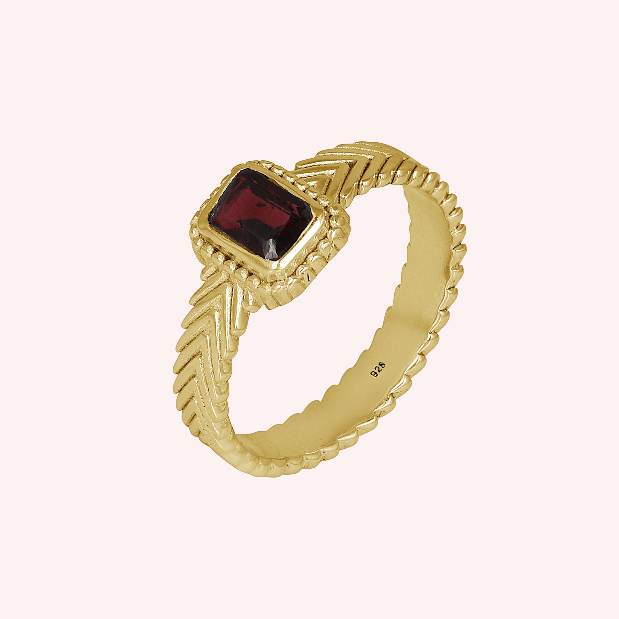 925 Sterling Silver Garnet  Designer Band Ring