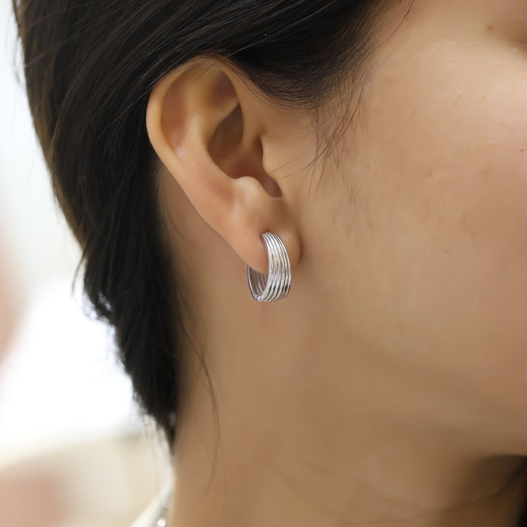 925 Sterling Silver Textured Hoop Earrings