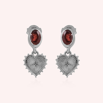 925 Sterling Silver Garnet Heart Charm Earrings