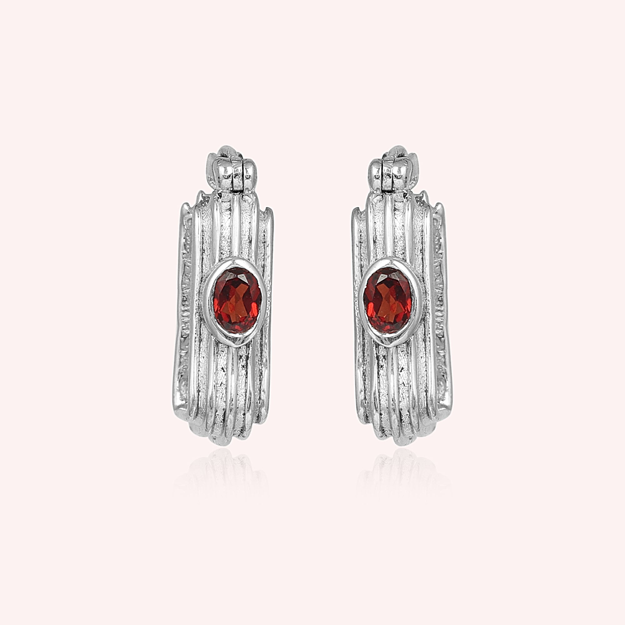 Sterling Silver Square Hoops with Garnet Earrings