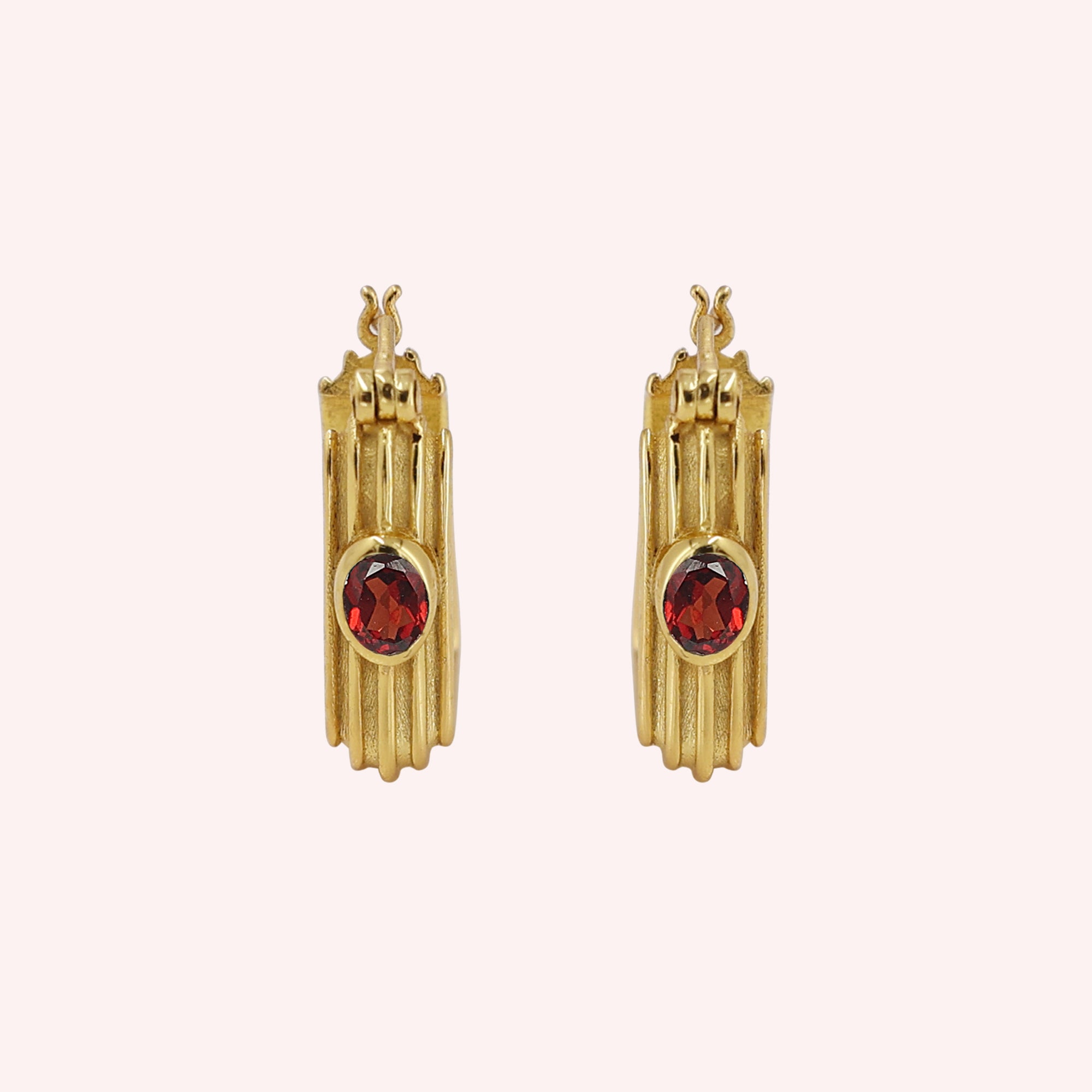 Sterling Silver Square Hoops with Garnet Earrings