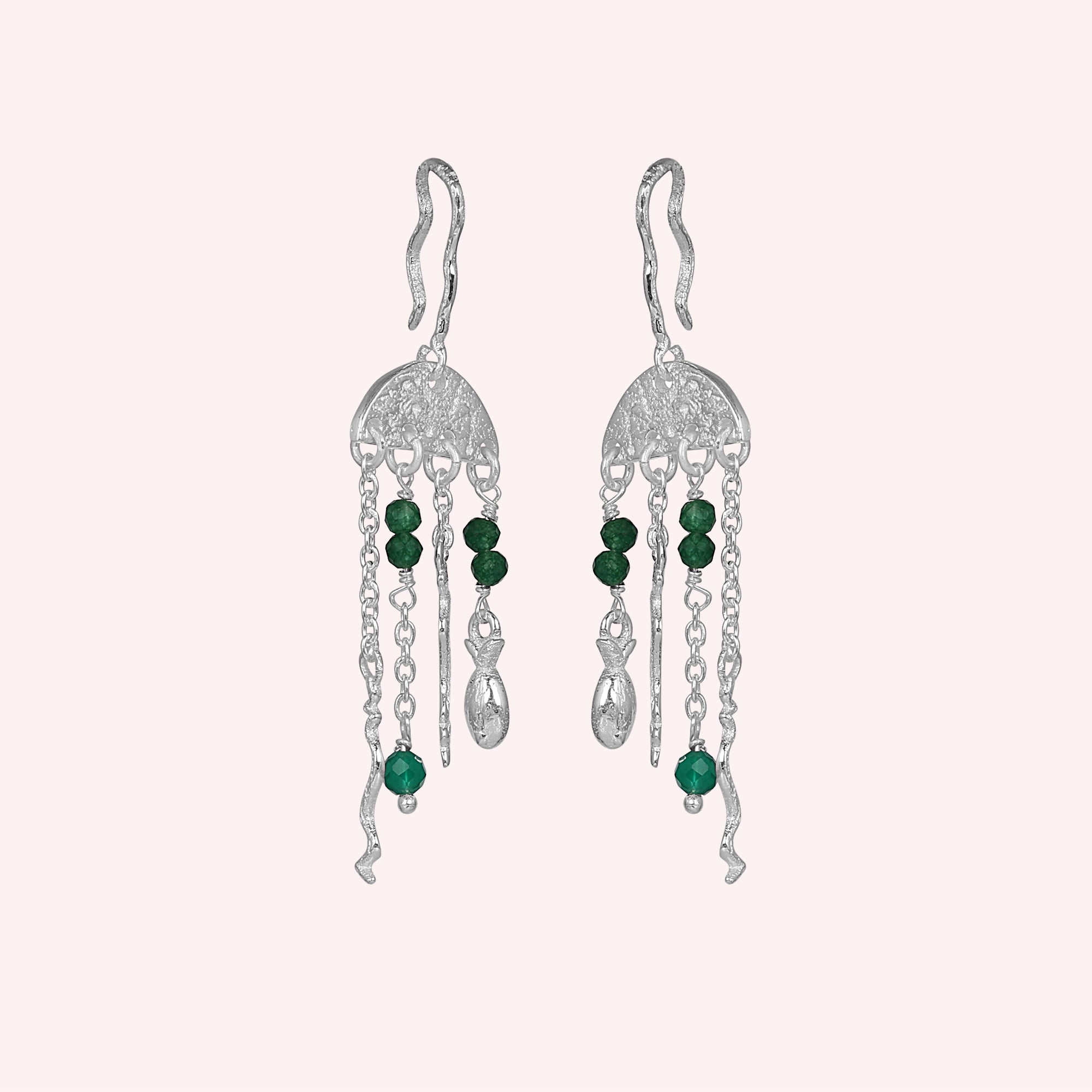 Jellyfish Beads Dangle Green Onyx Earrings Jewelry for Women