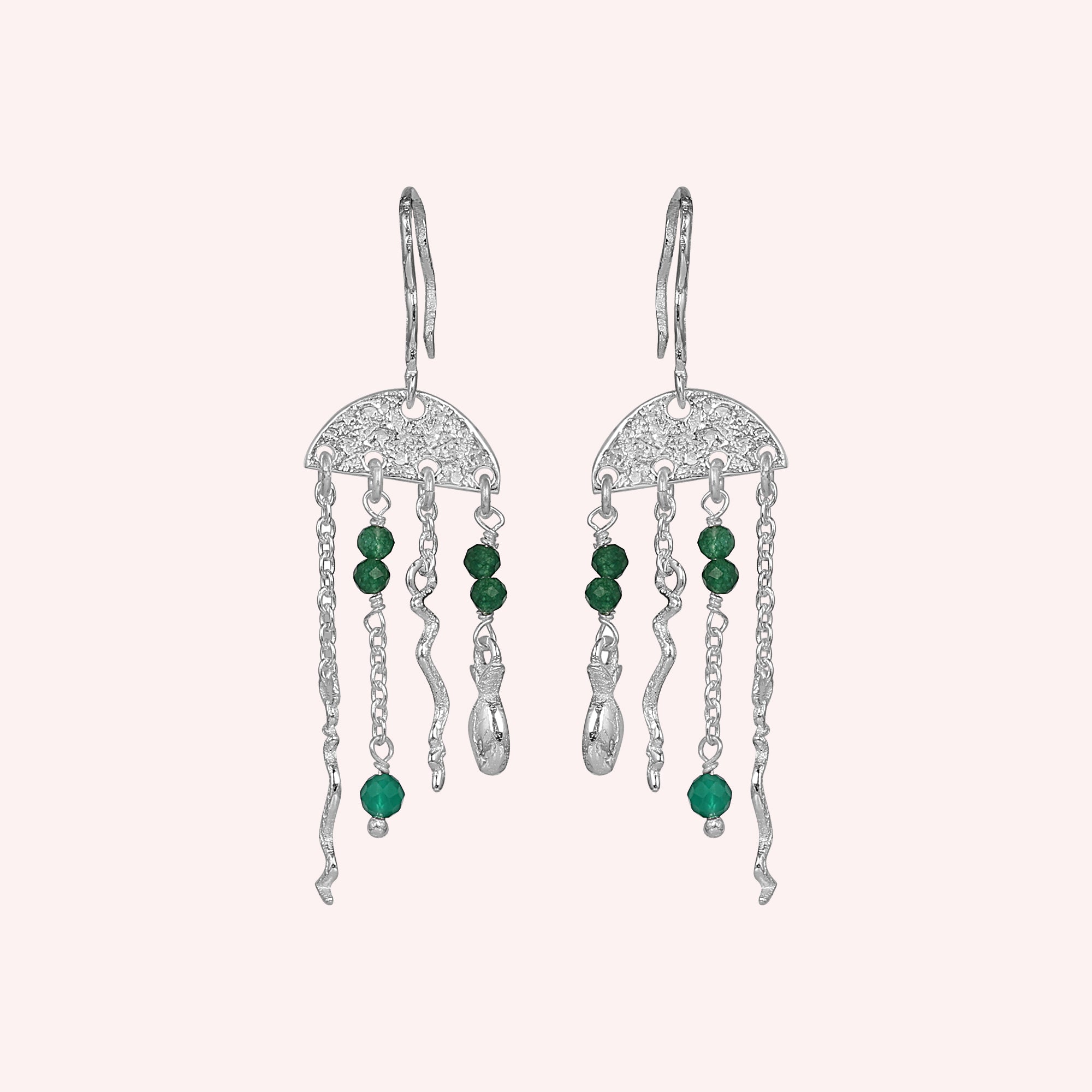 Jellyfish Beads Dangle Green Onyx Earrings Jewelry for Women