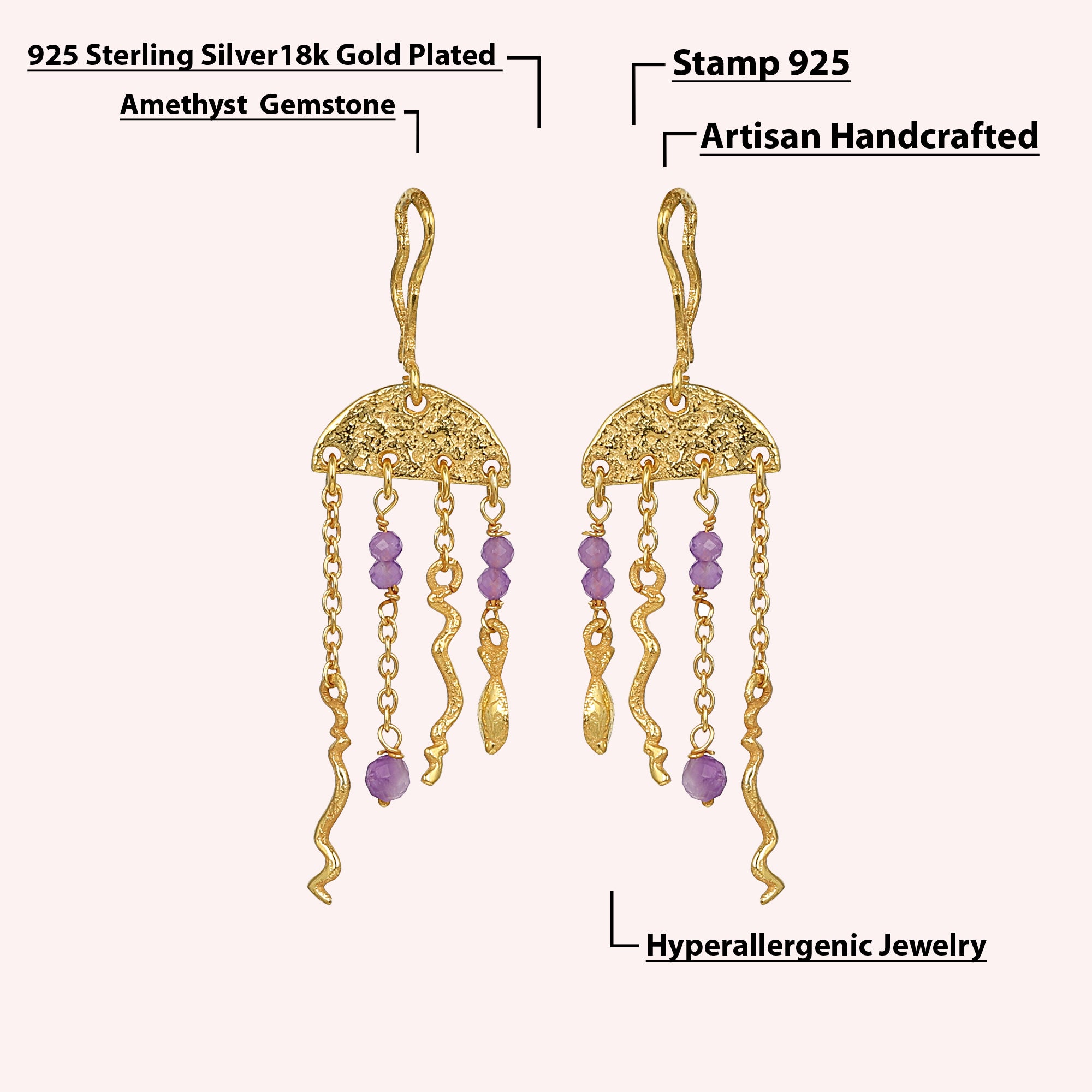 Jellyfish Beads Amethyst Designer Earrings Jewelry for Women