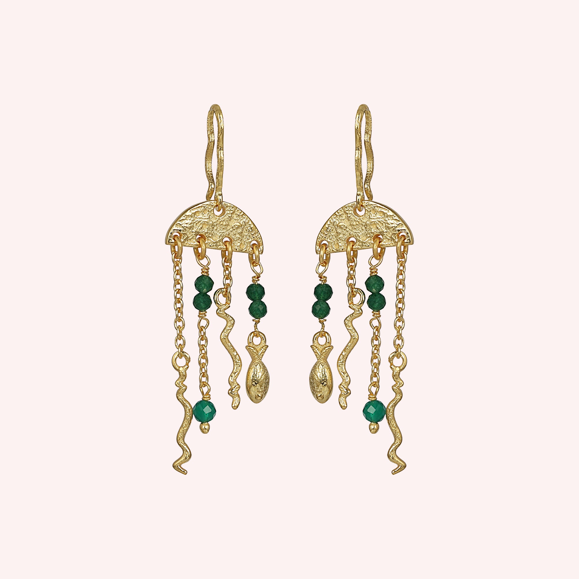 Jellyfish Beads Dangle Green Onyx Earrings Jewelry for Women