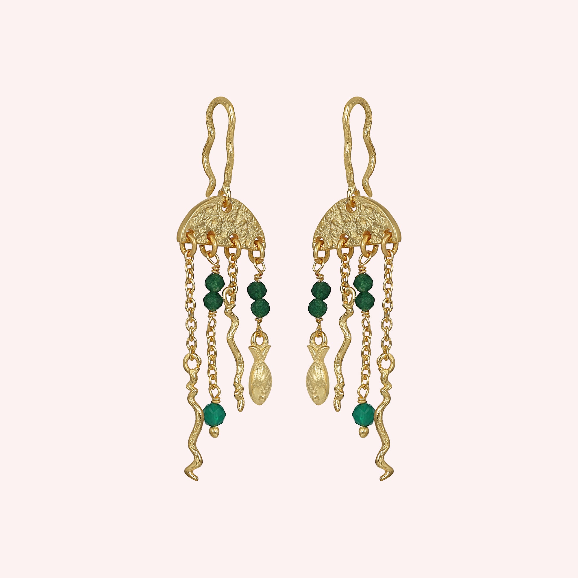 Jellyfish Beads Dangle Green Onyx Earrings Jewelry for Women