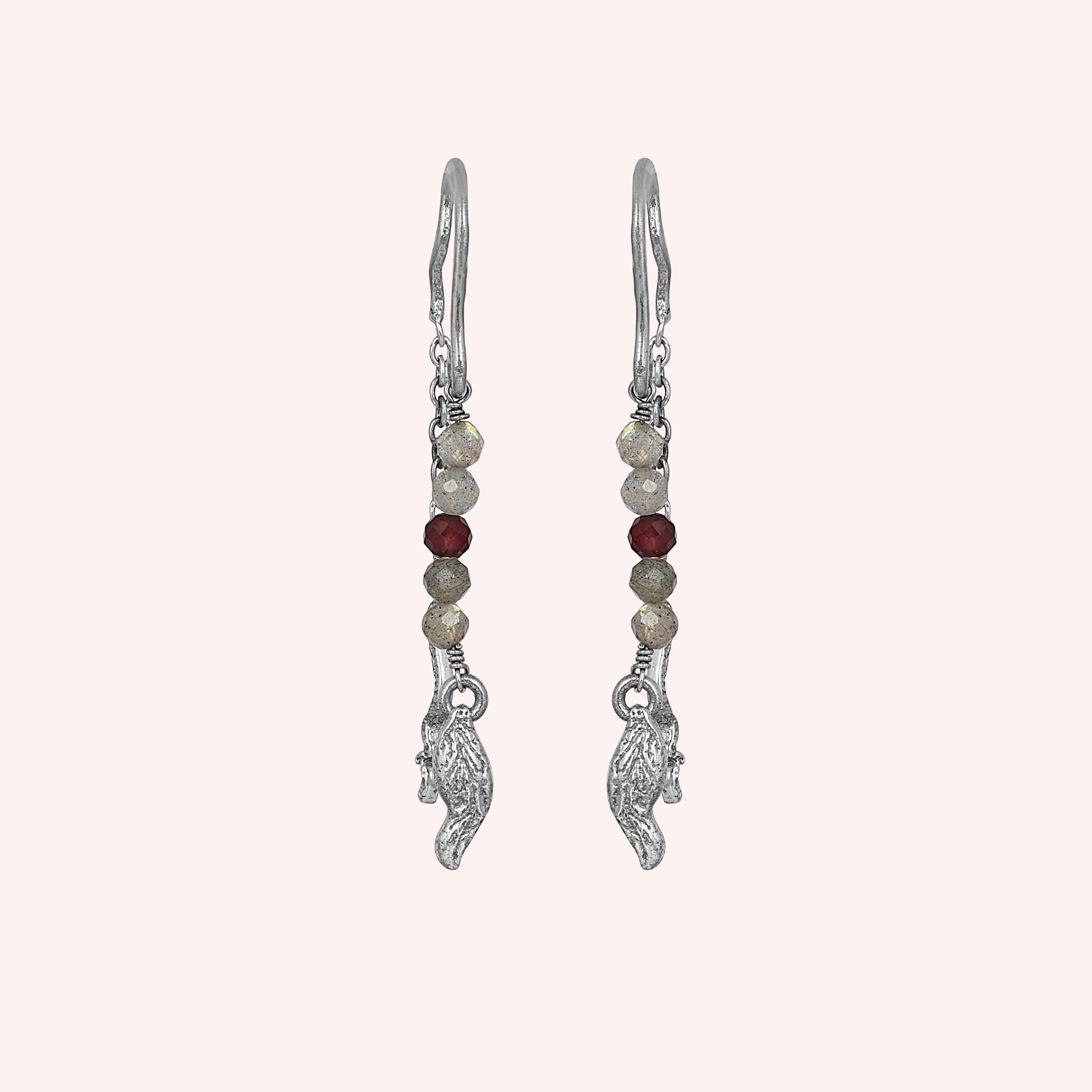 925 Sterling Silver Moonstone & Garnet Drop Earrings