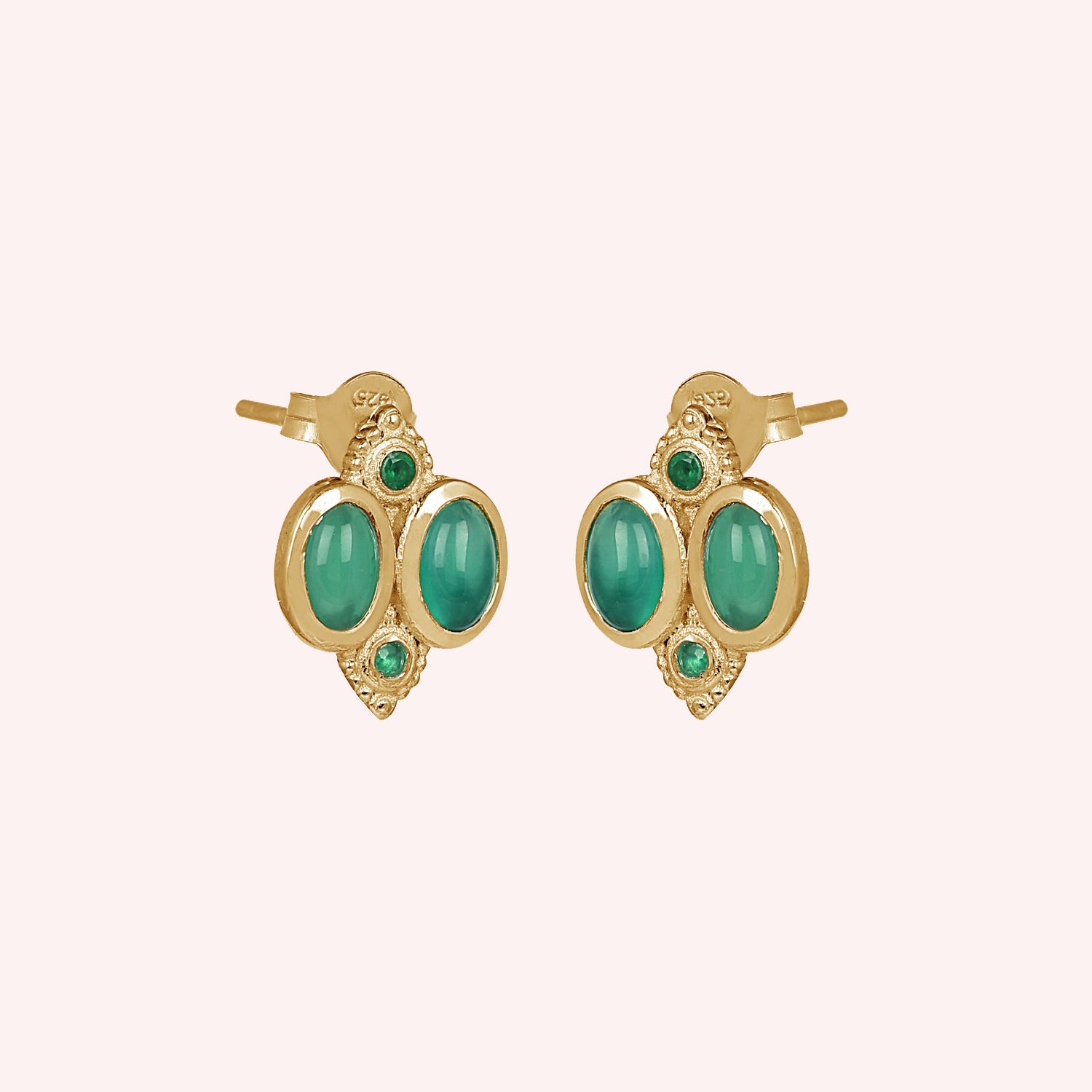 925 Sterling Silver Green Onyx Stud Earrings