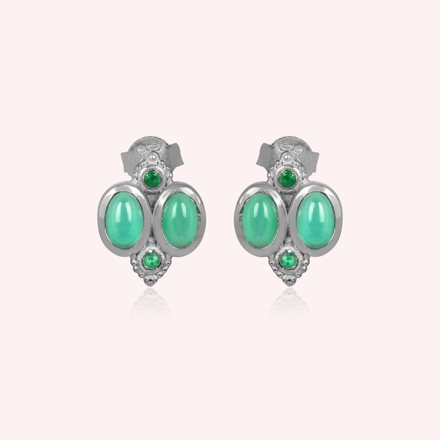 925 Sterling Silver Green Onyx Stud Earrings