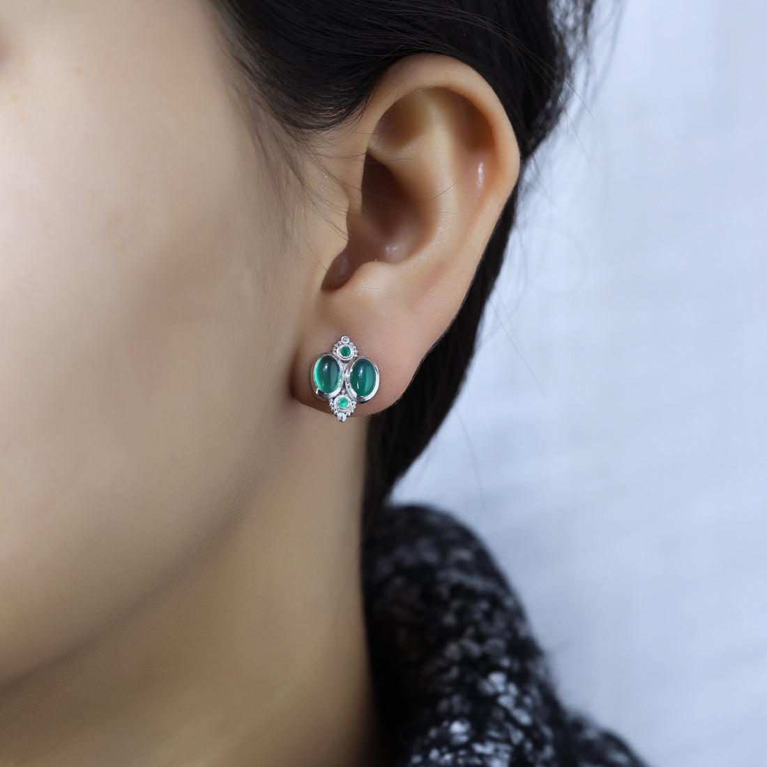 925 Sterling Silver Green Onyx Stud Earrings