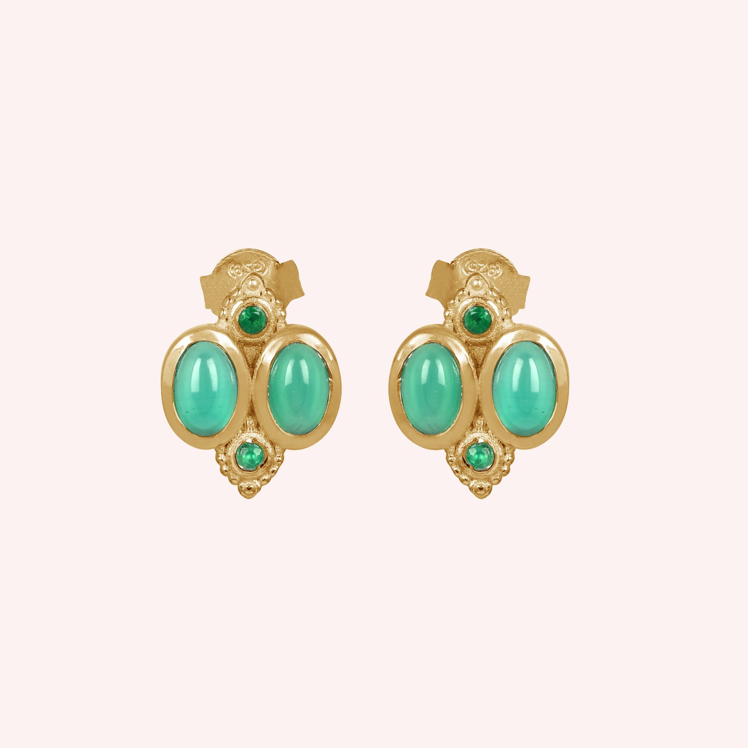 925 Sterling Silver Green Onyx Stud Earrings