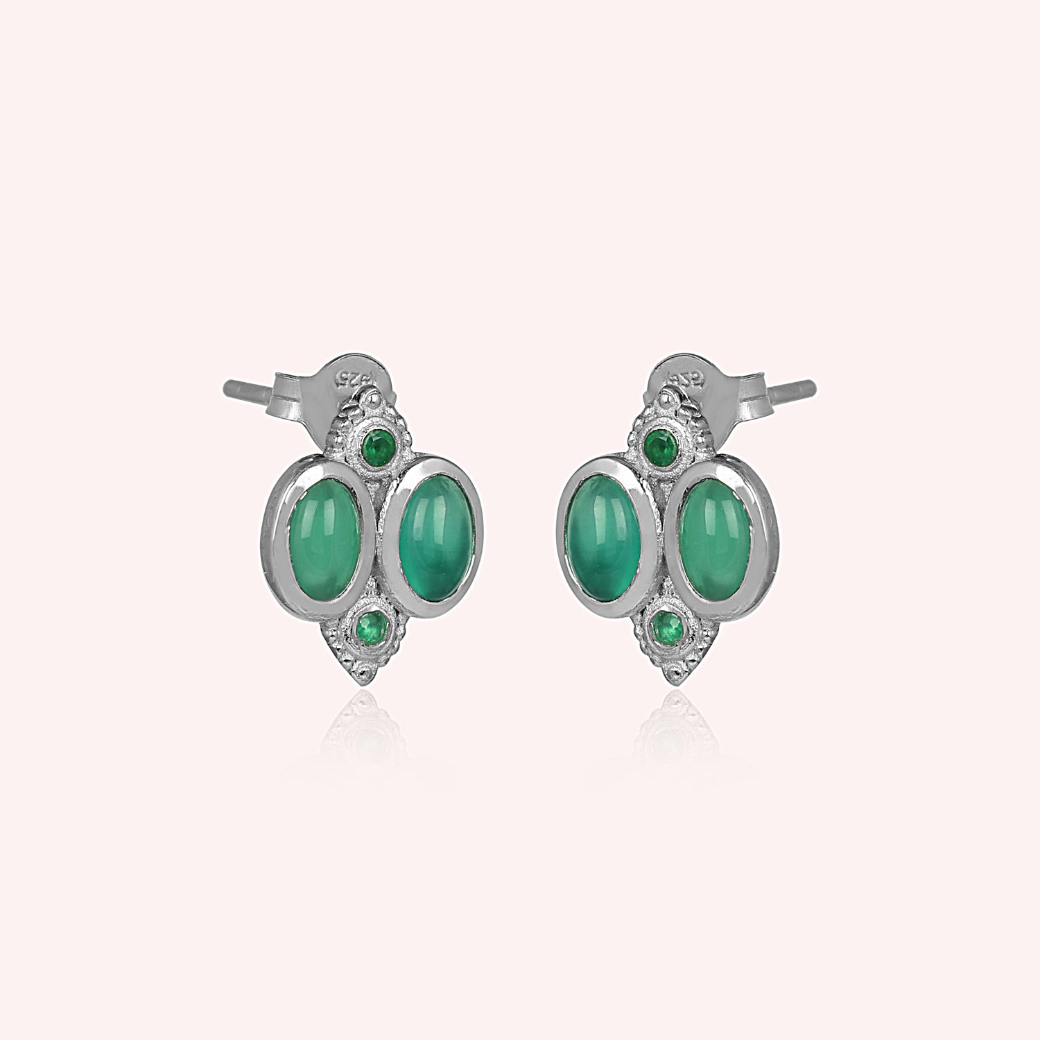925 Sterling Silver Green Onyx Stud Earrings