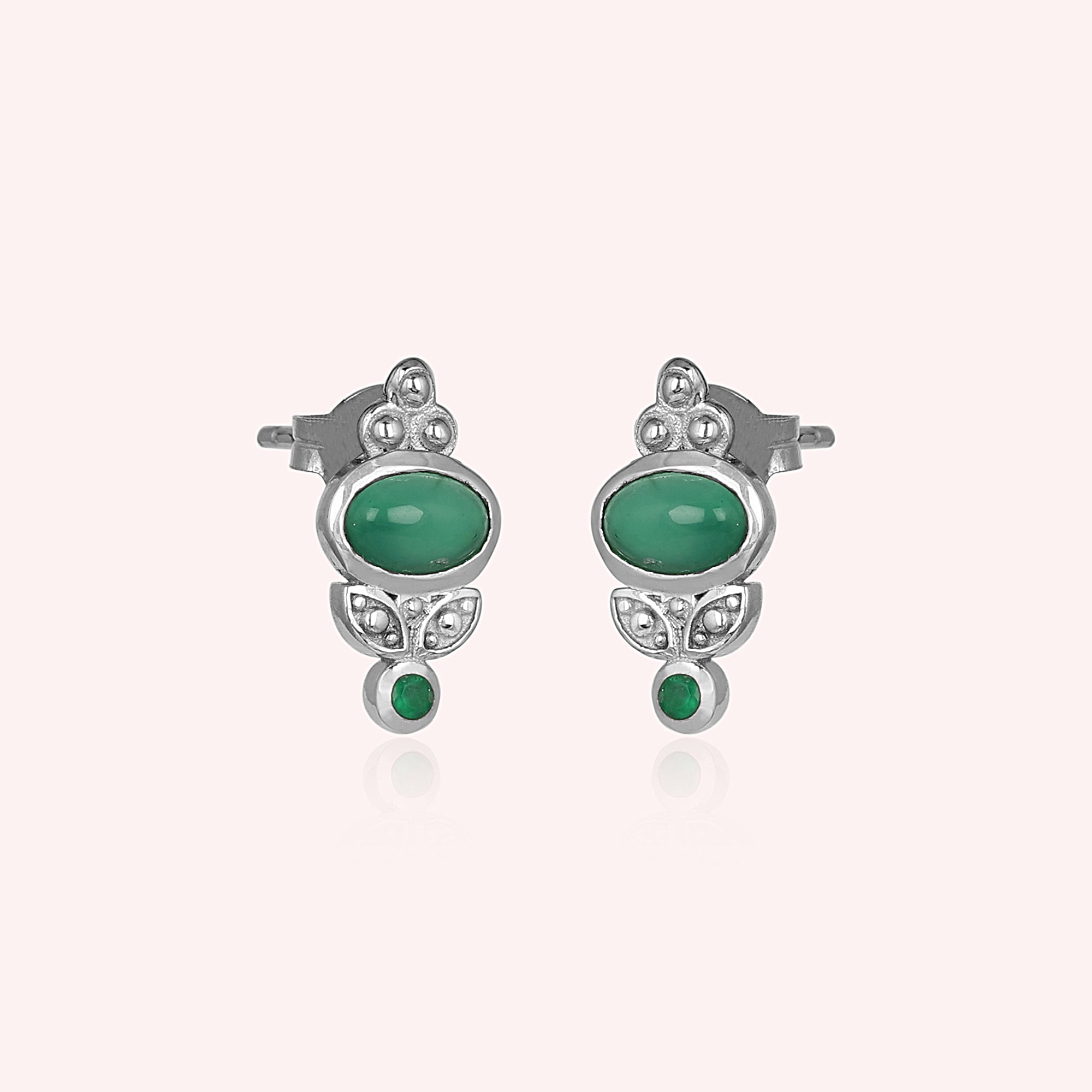 925 Sterling Silver Green Onyx Stud Earrings