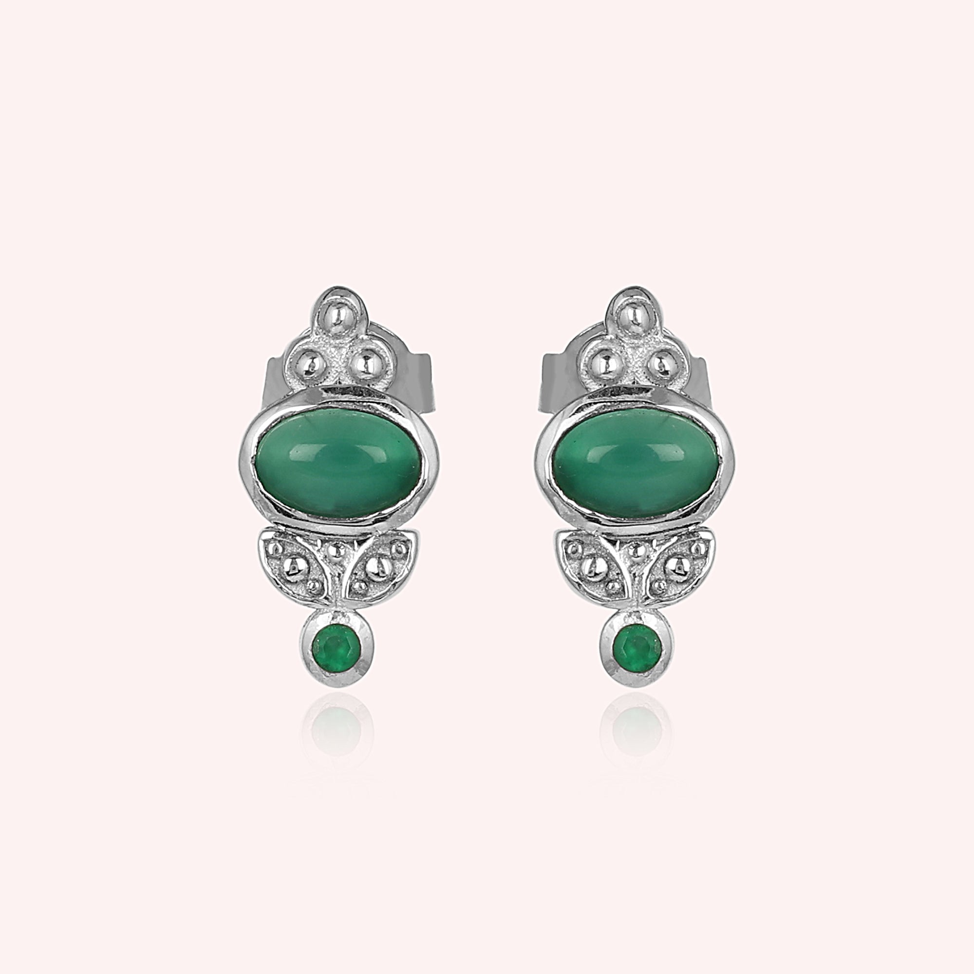 925 Sterling Silver Green Onyx Stud Earrings