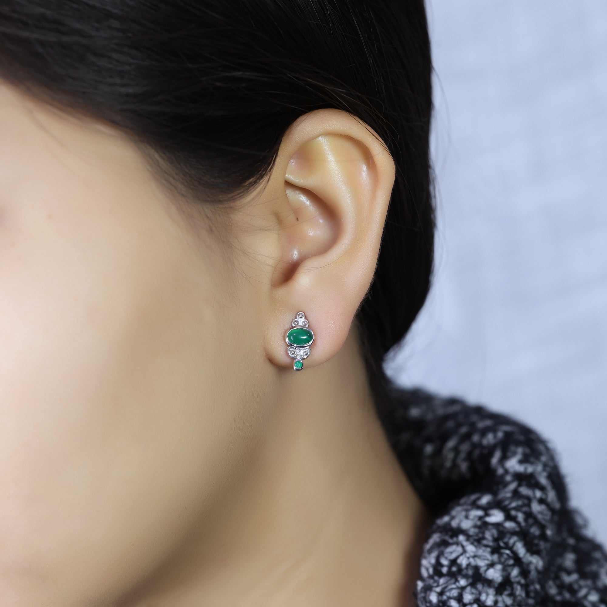 925 Sterling Silver Green Onyx Stud Earrings