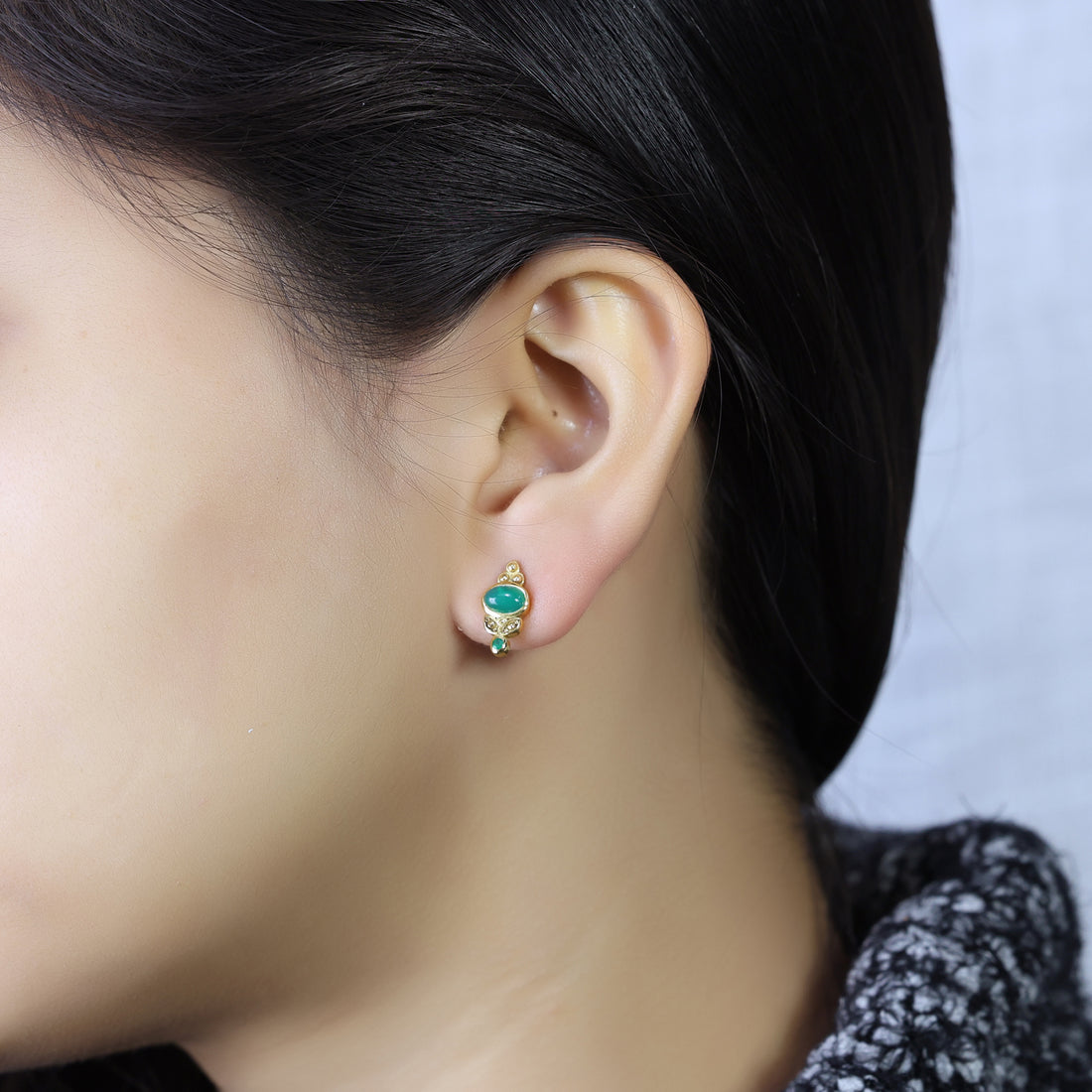 925 Sterling Silver Green Onyx Stud Earrings