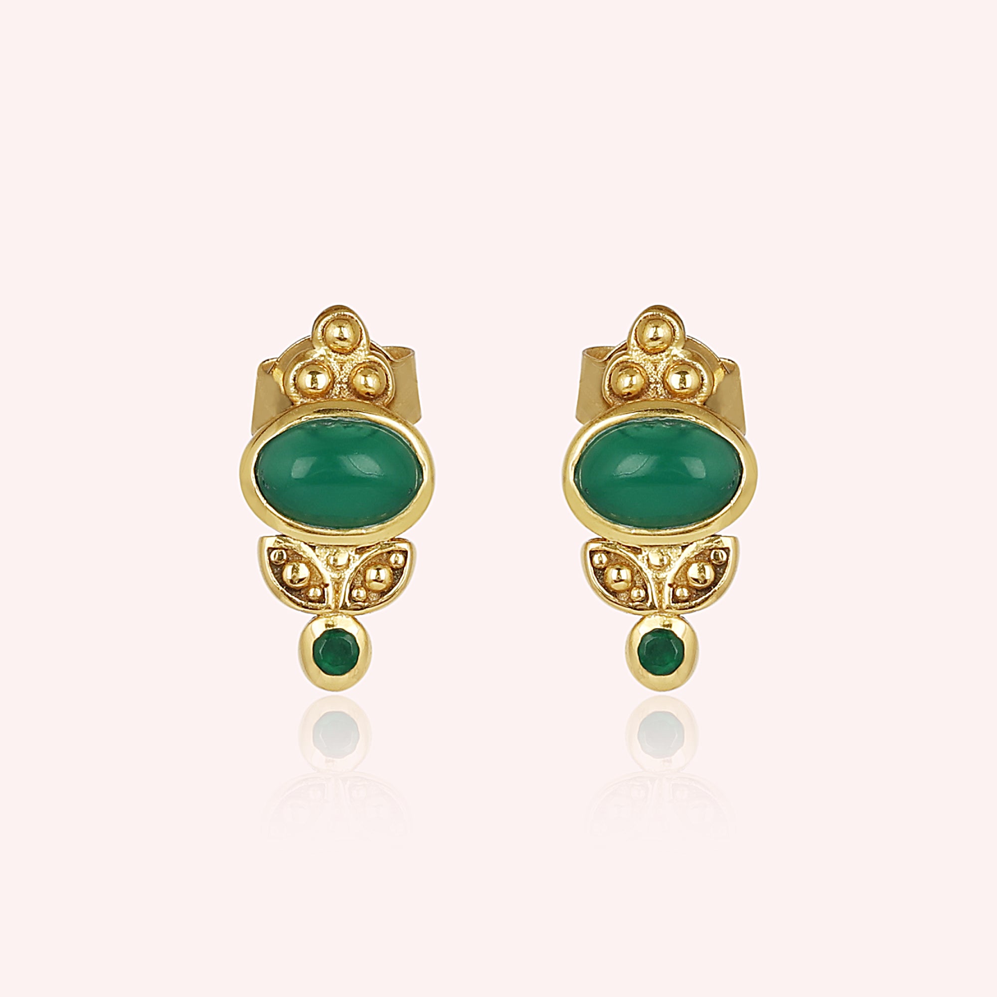 925 Sterling Silver Green Onyx Stud Earrings
