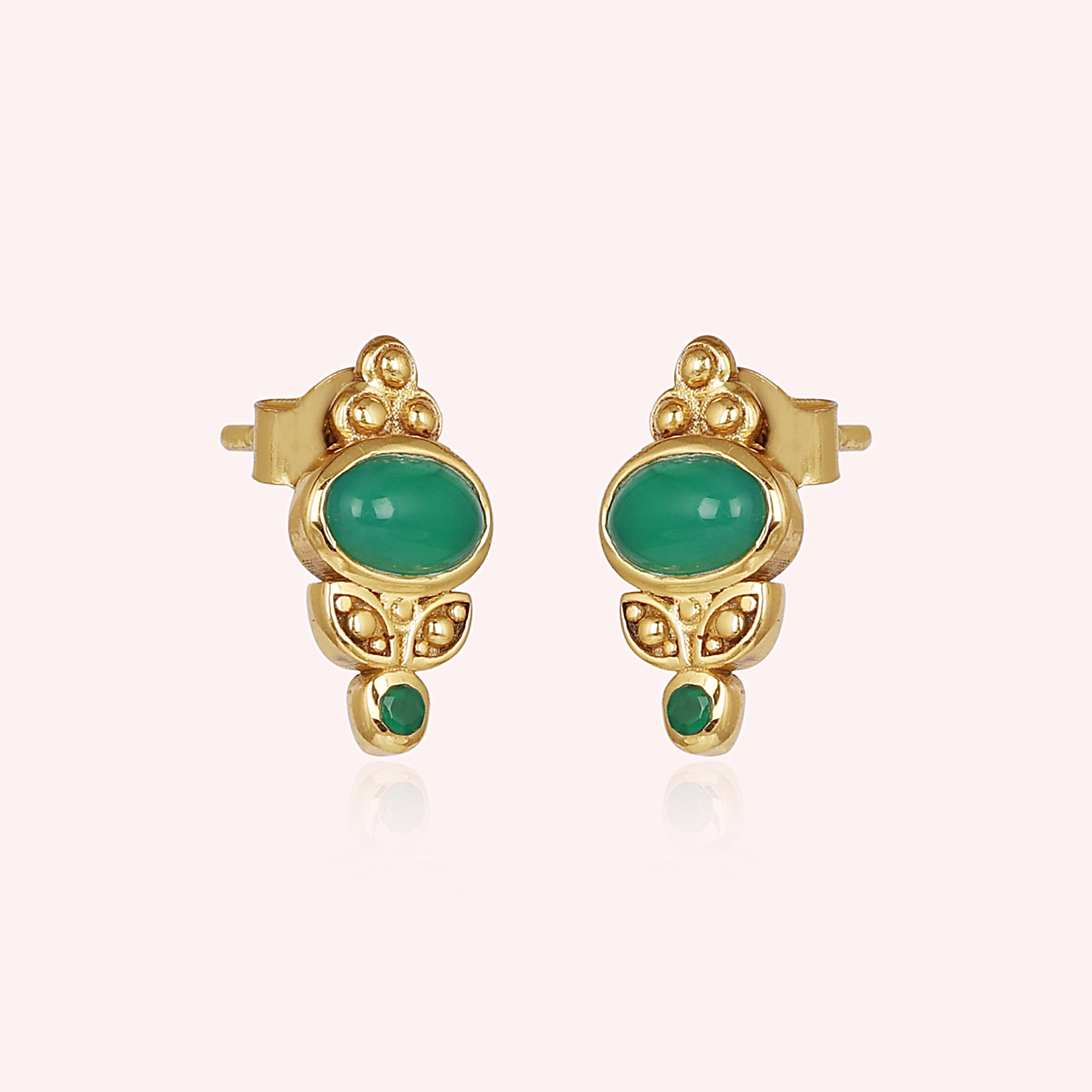 925 Sterling Silver Green Onyx Stud Earrings