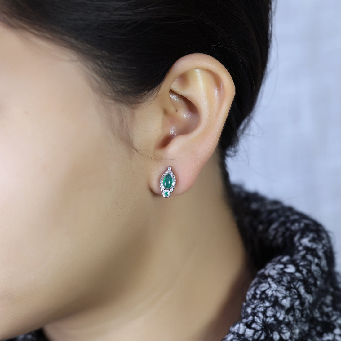 Green Onyx 925 Sterling Silver Minimalist Stud Earring