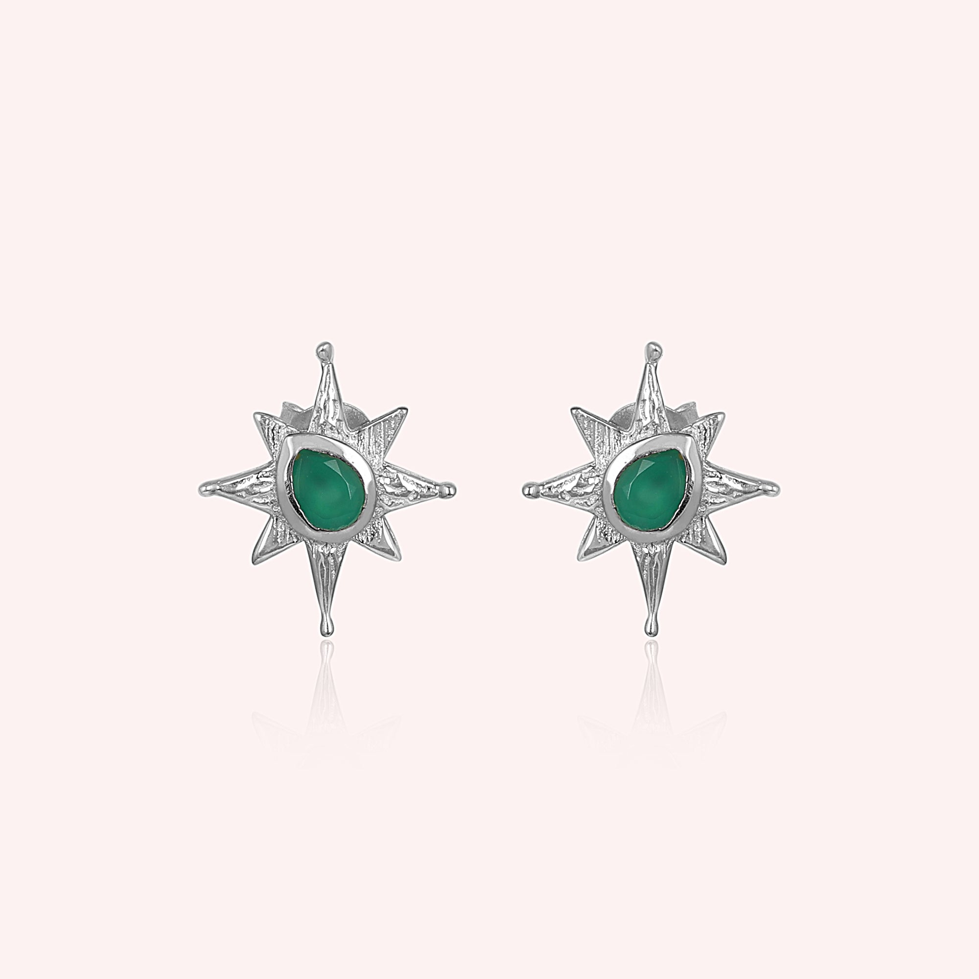 Green Onyx 925 Sterling Silver Star Stud Earrings