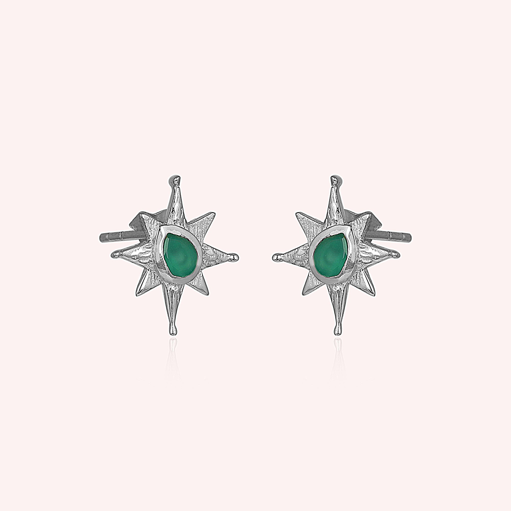 Green Onyx 925 Sterling Silver Star Stud Earrings