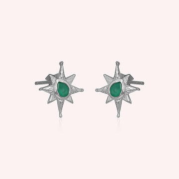 Green Onyx 925 Sterling Silver Star Stud Earrings