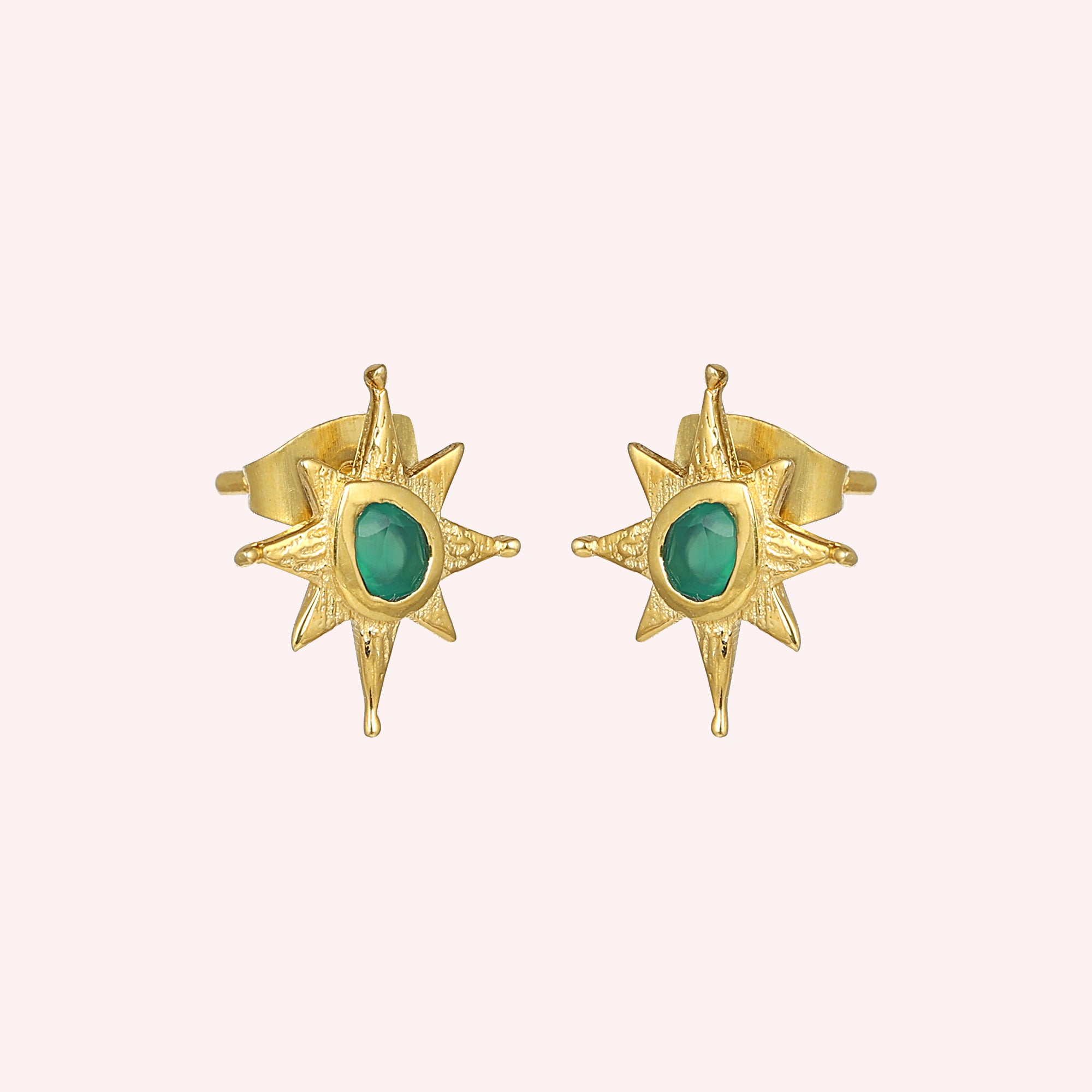 Green Onyx 925 Sterling Silver Star Stud Earrings