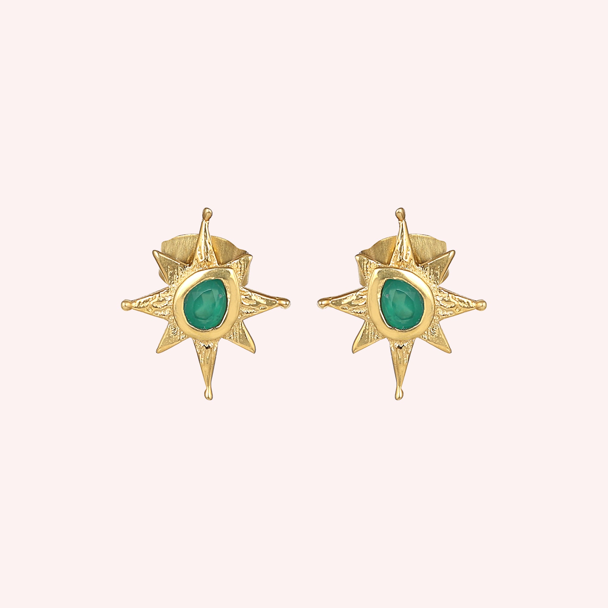 Green Onyx 925 Sterling Silver Star Stud Earrings