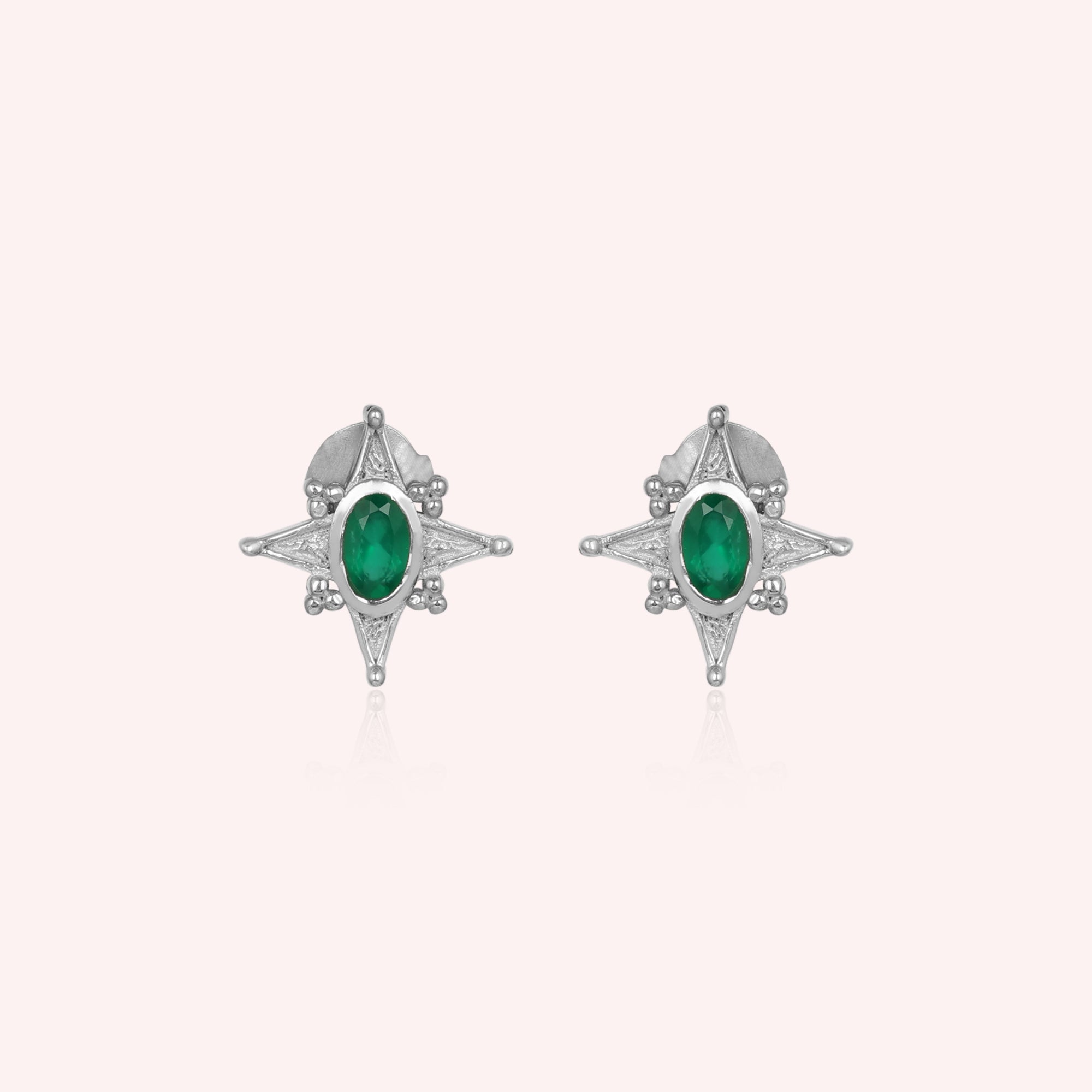 925 Sterling Silver Green Onyx Stardust Stud Earrings
