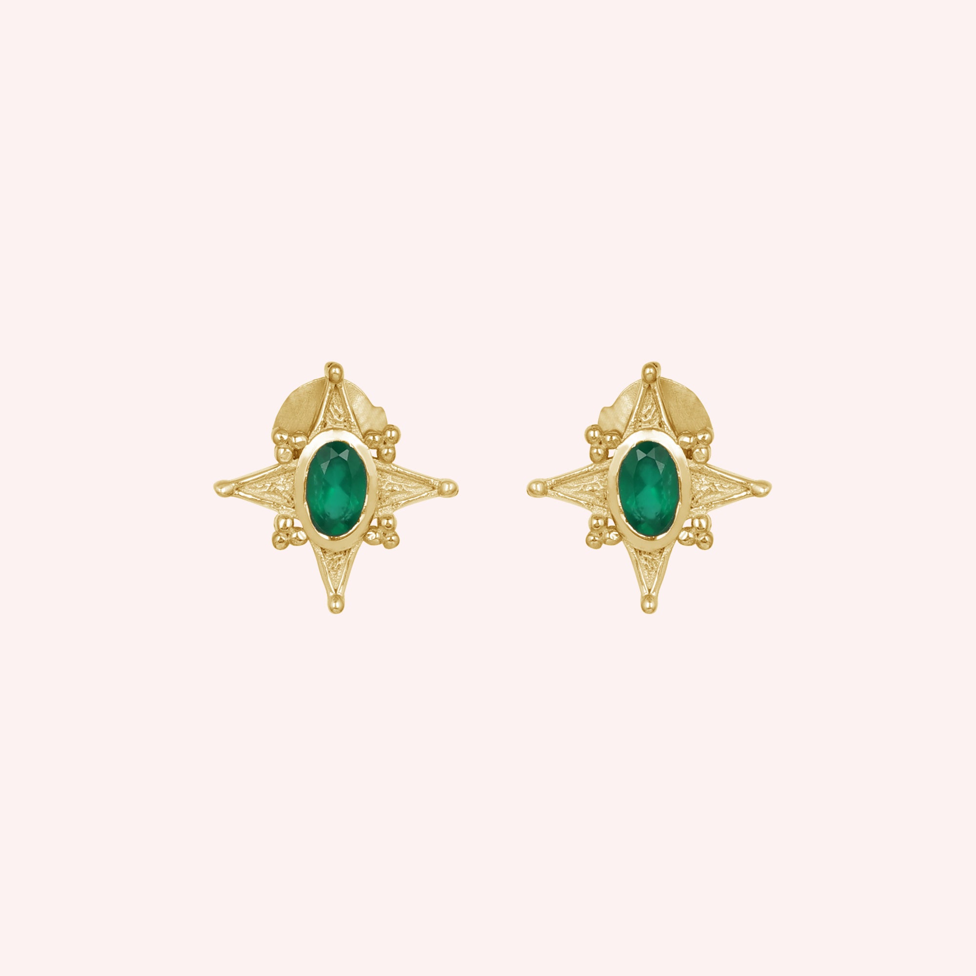 925 Sterling Silver Green Onyx Stardust Stud Earrings