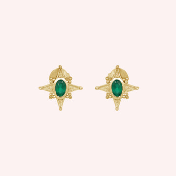 925 Sterling Silver Green Onyx Stardust Stud Earrings