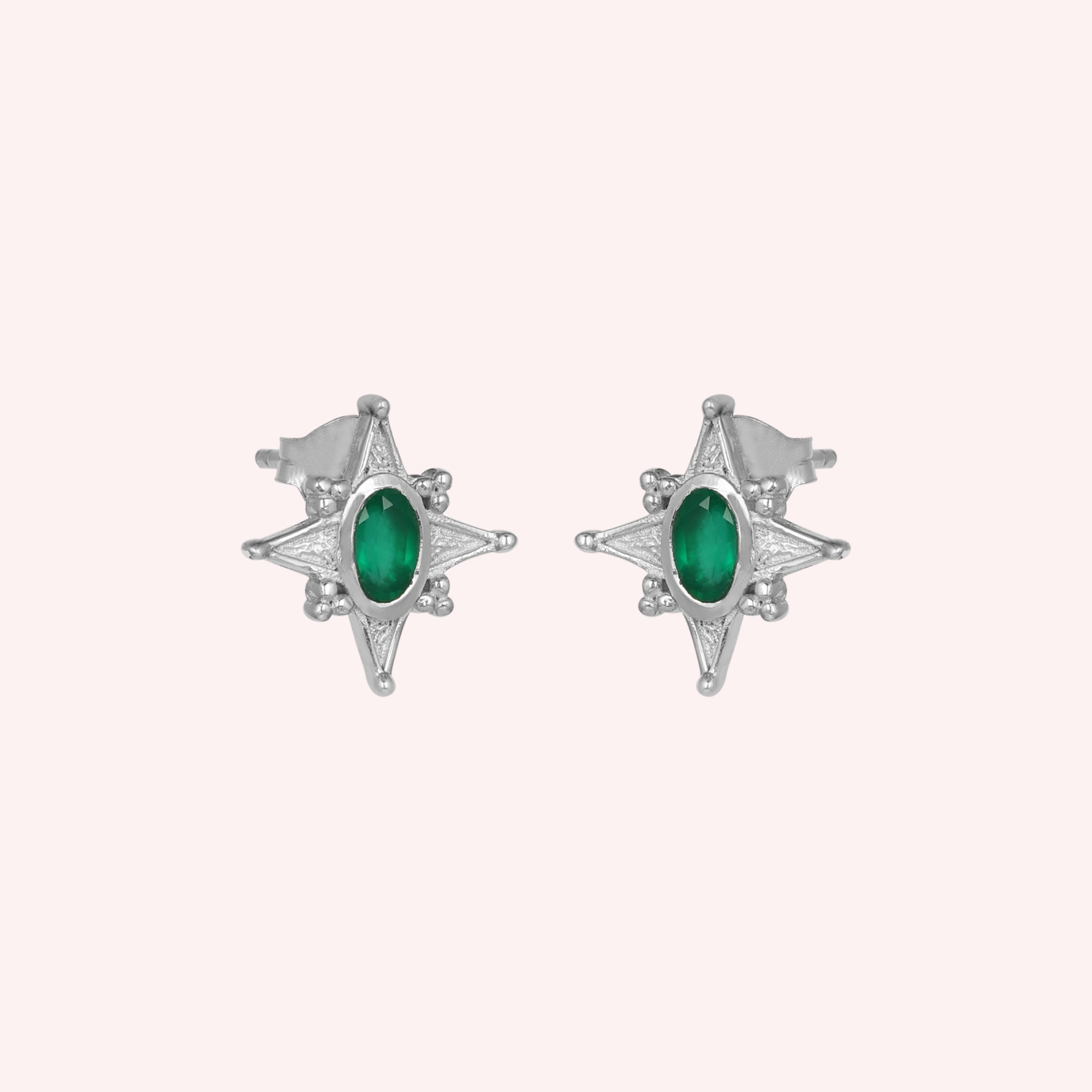 925 Sterling Silver Green Onyx Stardust Stud Earrings
