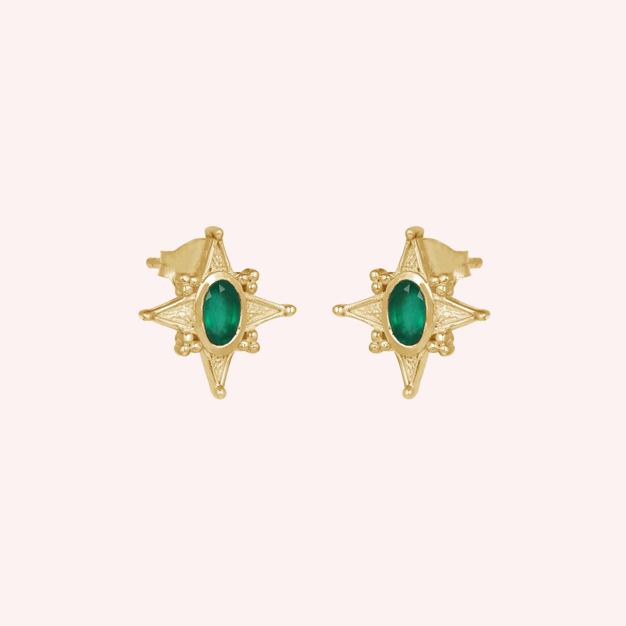 925 Sterling Silver Green Onyx Stardust Stud Earrings