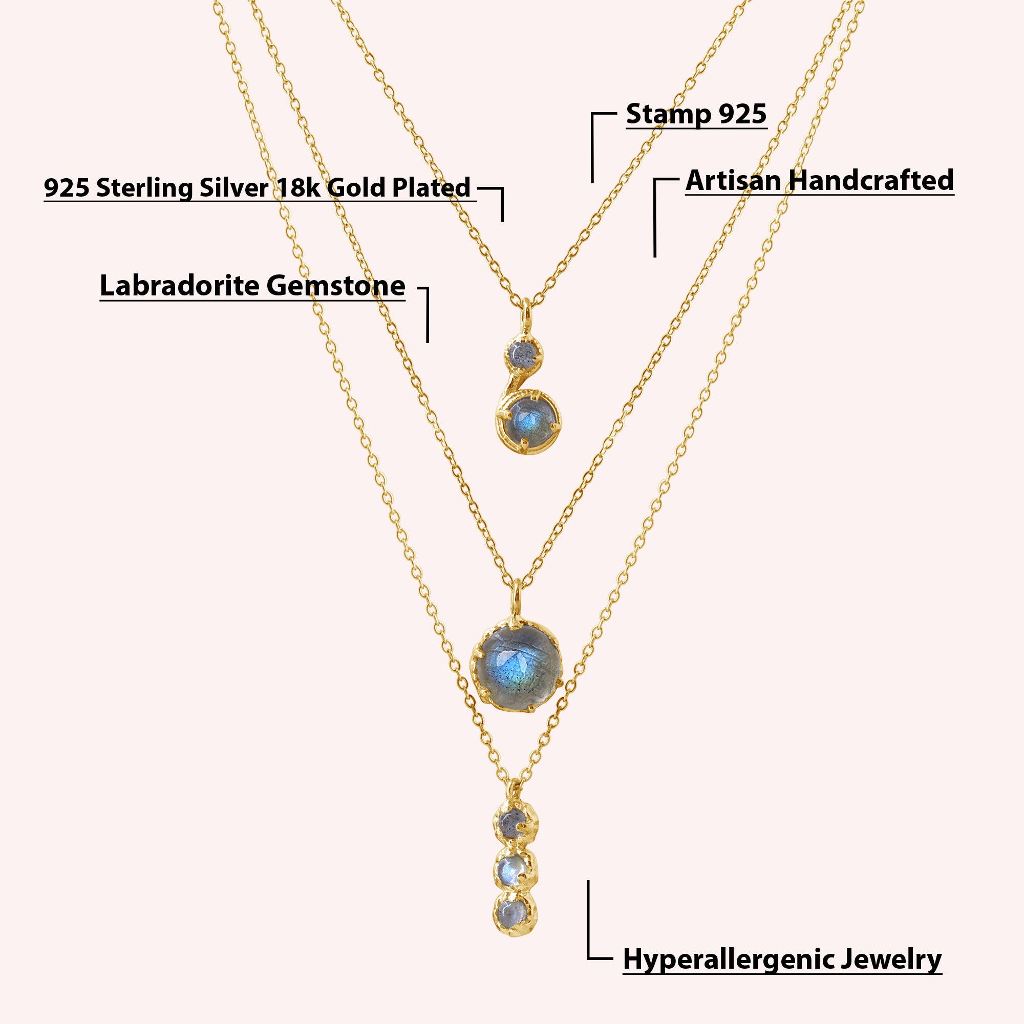 Labradorite Triple Chain Layered Stacking Necklace for Women