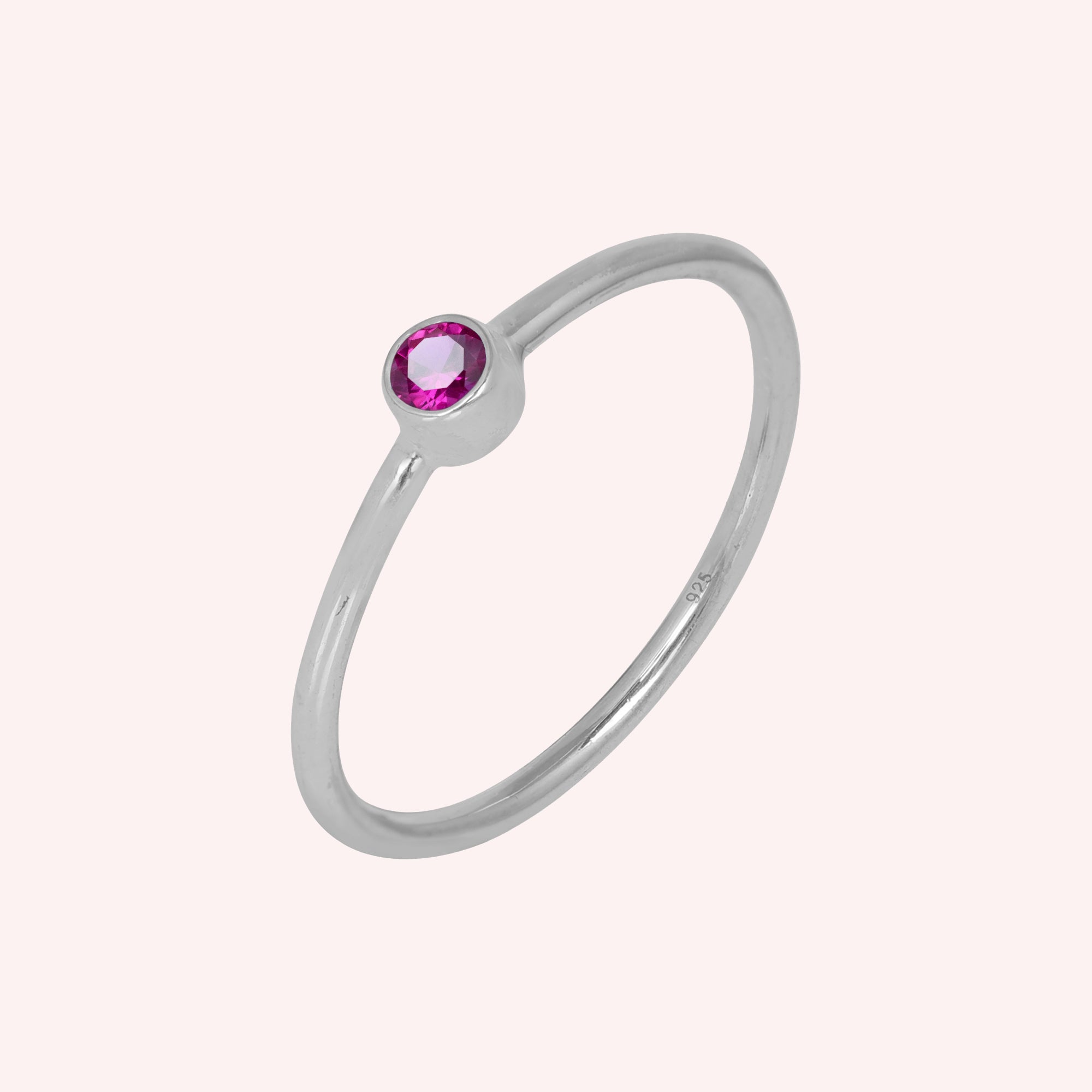 925 Sterling Silver July Birthstone Ruby Dainty Ring