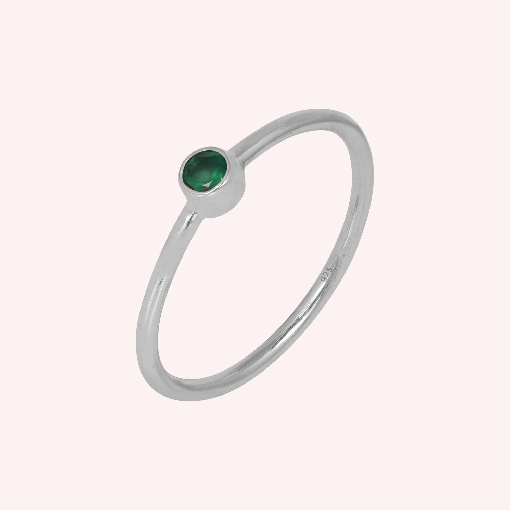 Emerald Green Onyx Gemstone May Birthstone Silver Ring